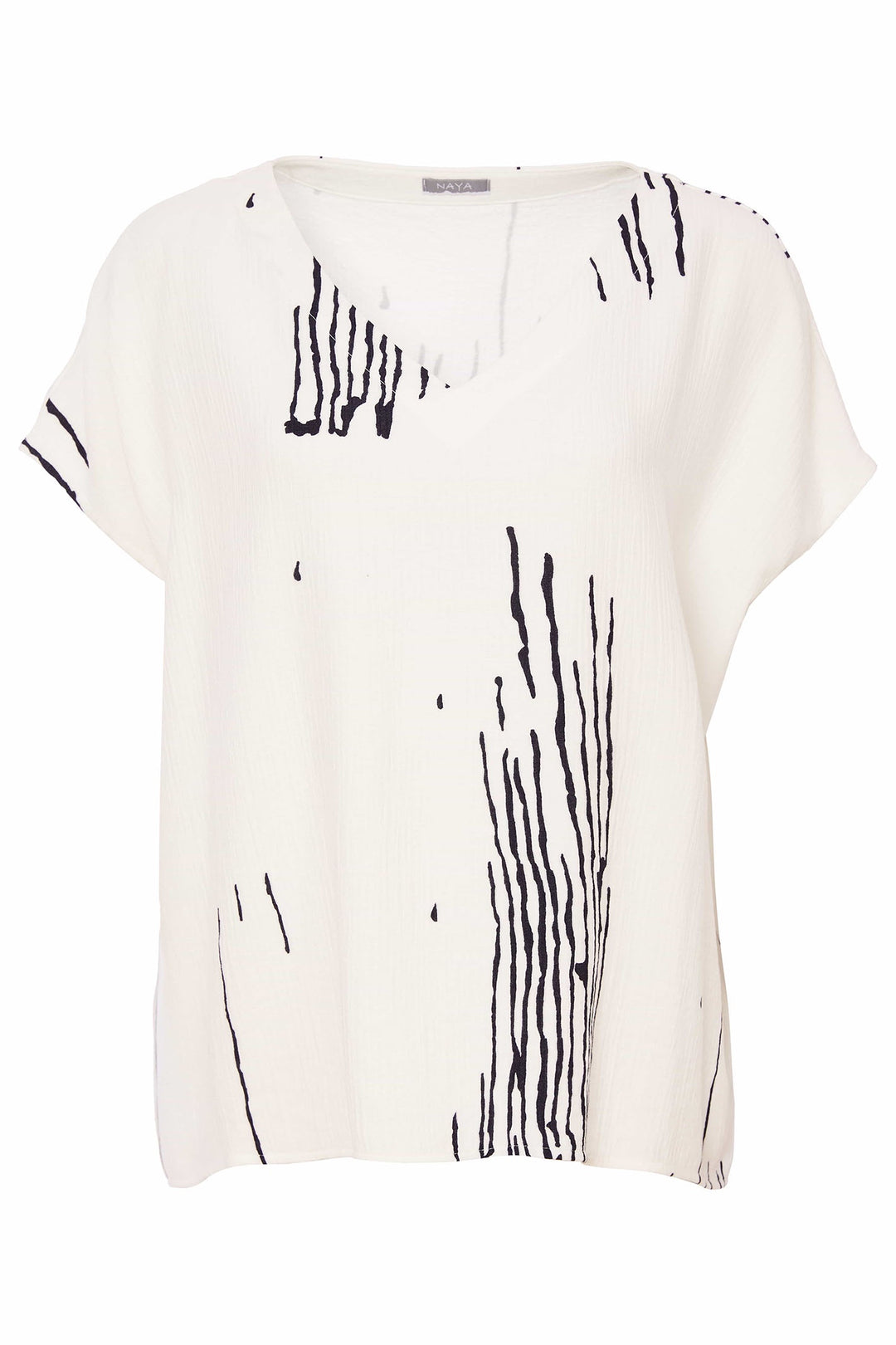 Naya NAS25313 White Scratch Print V-Neck Top