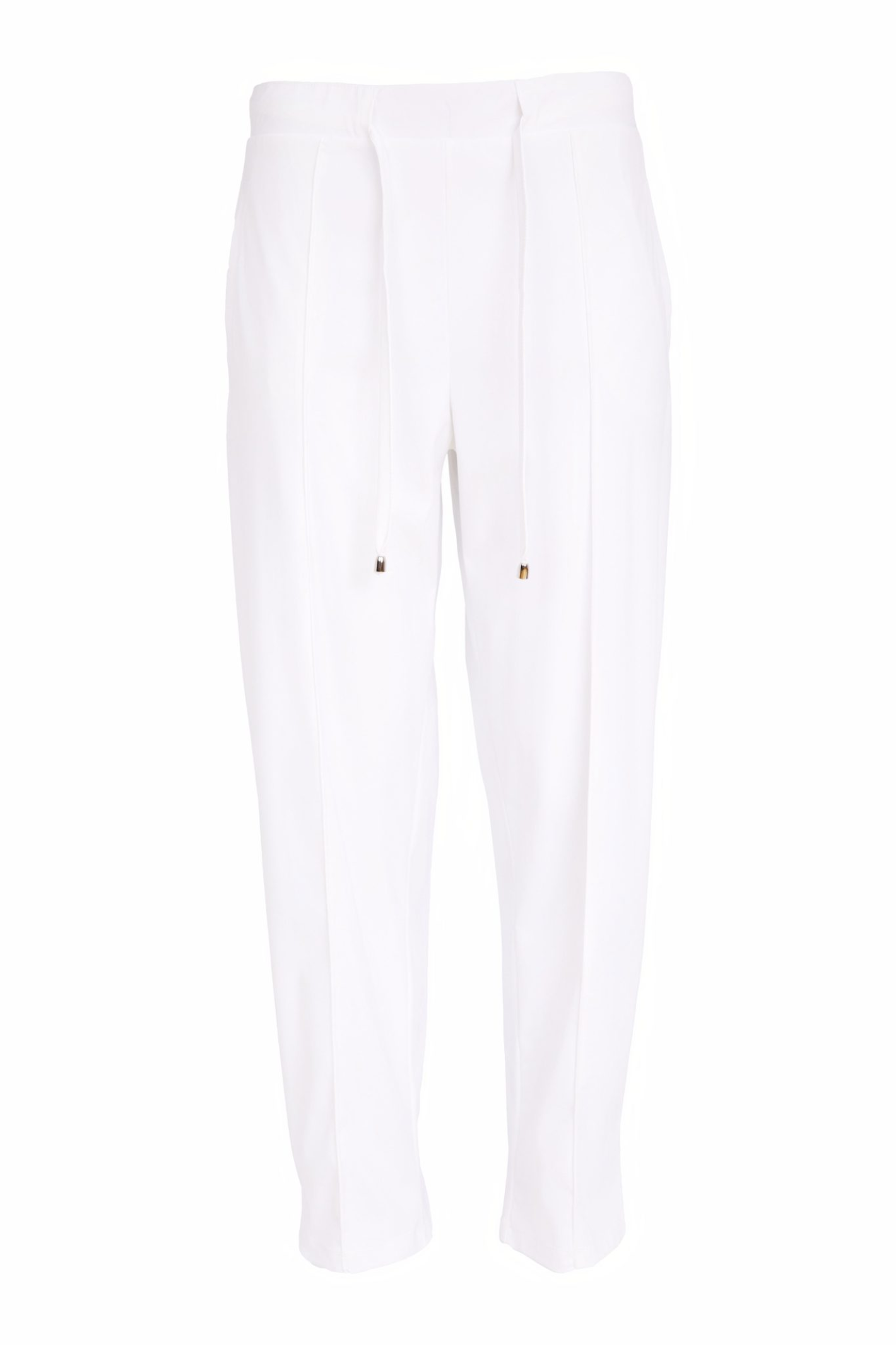 Soft white drawstring trousers by Naya in signature travel fabric. Comfortable, flattering and easy to wear. Shop Naya at Dotique.
