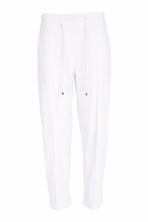 Soft white drawstring trousers by Naya in signature travel fabric. Comfortable, flattering and easy to wear. Shop Naya at Dotique.