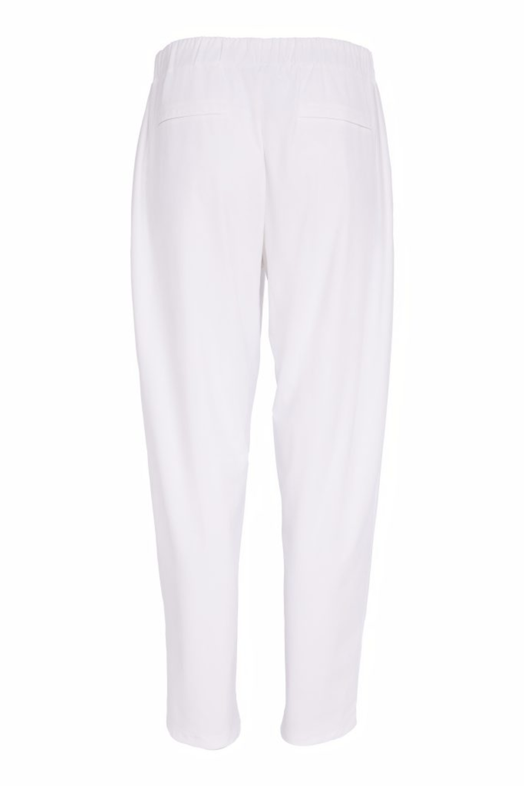 Soft white drawstring trousers by Naya in signature travel fabric. Comfortable, flattering and easy to wear. Shop Naya at Dotique.
