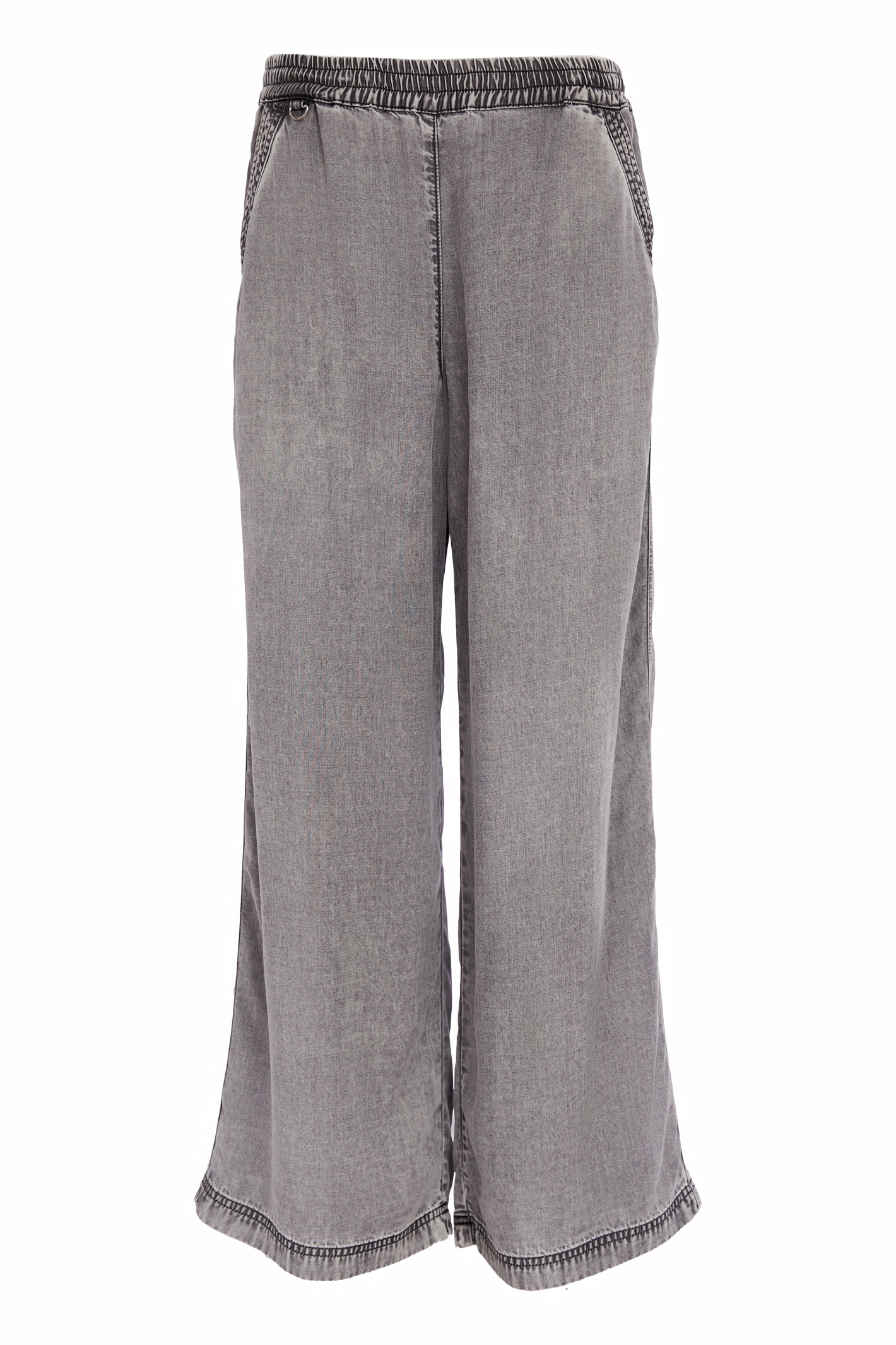 Front view of Naya NAS26137 Granite Grey Wide Leg Pull-On Trousers by Naya Shop Naya at Dotique