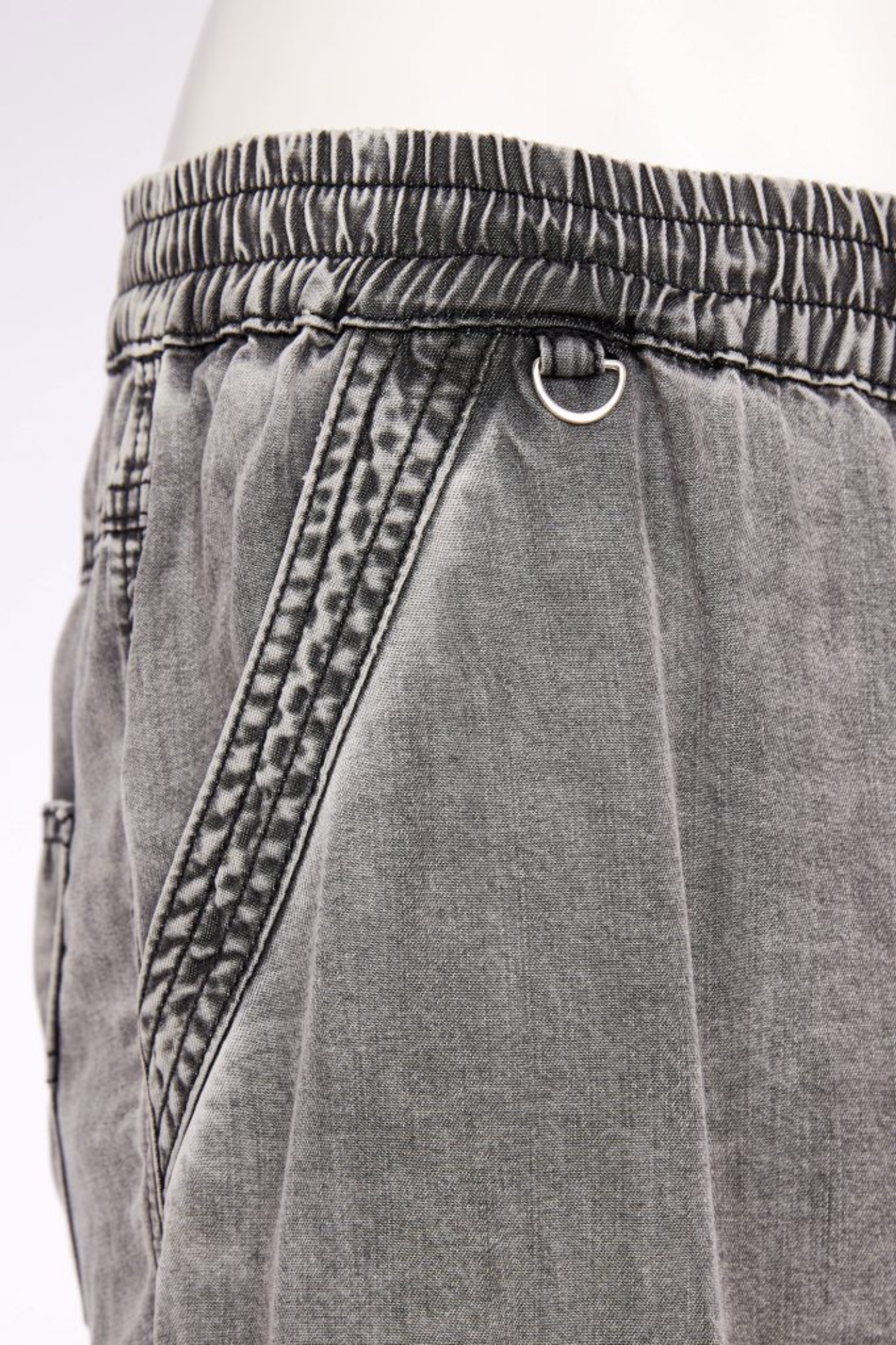 Close-up detail of waistband and pocket on Naya NAS26137 Granite Grey Wide Leg Pull-On Trousers by Naya Shop Naya at Dotique