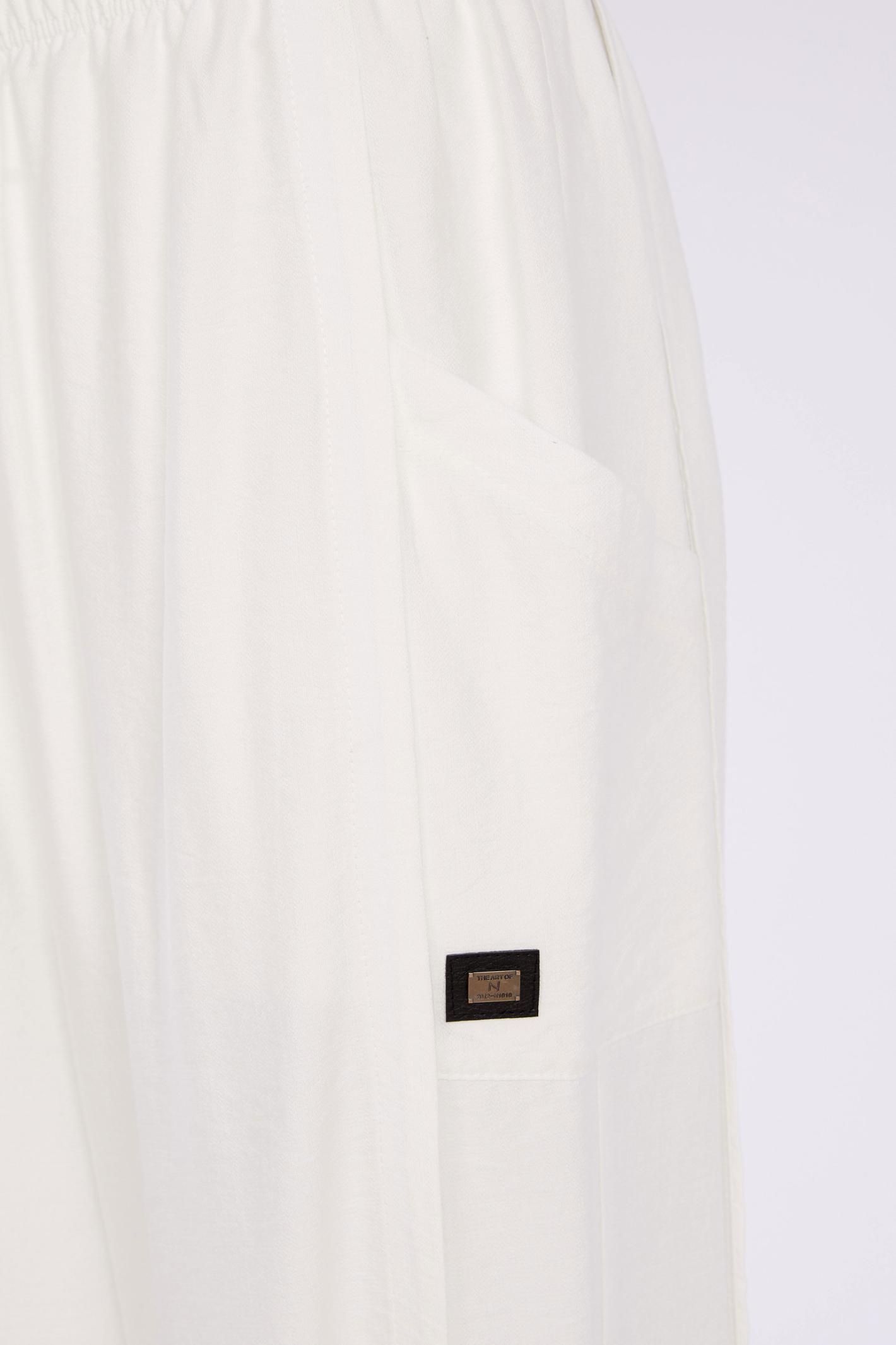 Close-up of Naya NAS26153 White Pull-On Trousers by Naya featuring side pocket detail, shop Naya at Dotique.