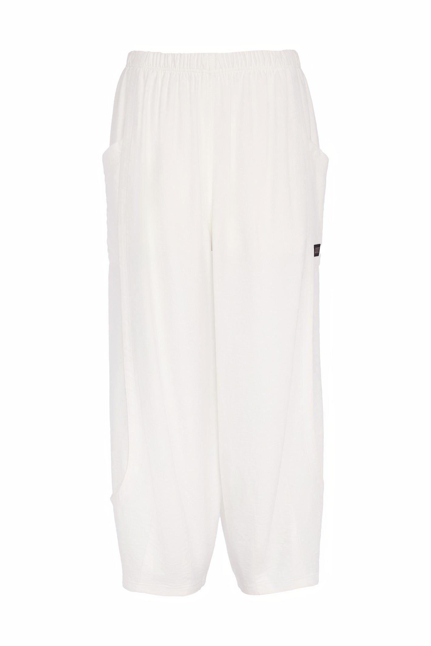 Naya NAS26153 White Pull-On Trousers featuring elastic waistband by Naya, shop Naya styles at Dotique for relaxed fashion