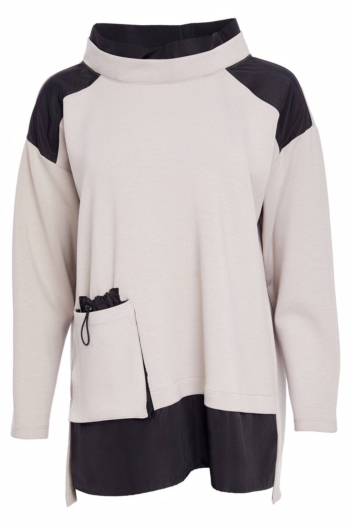 Naya NAW25127 Taupe Black Soft Sweatshirt with Contrast at Shoulder and Hem with Pocket Detail - Dotique - Naya