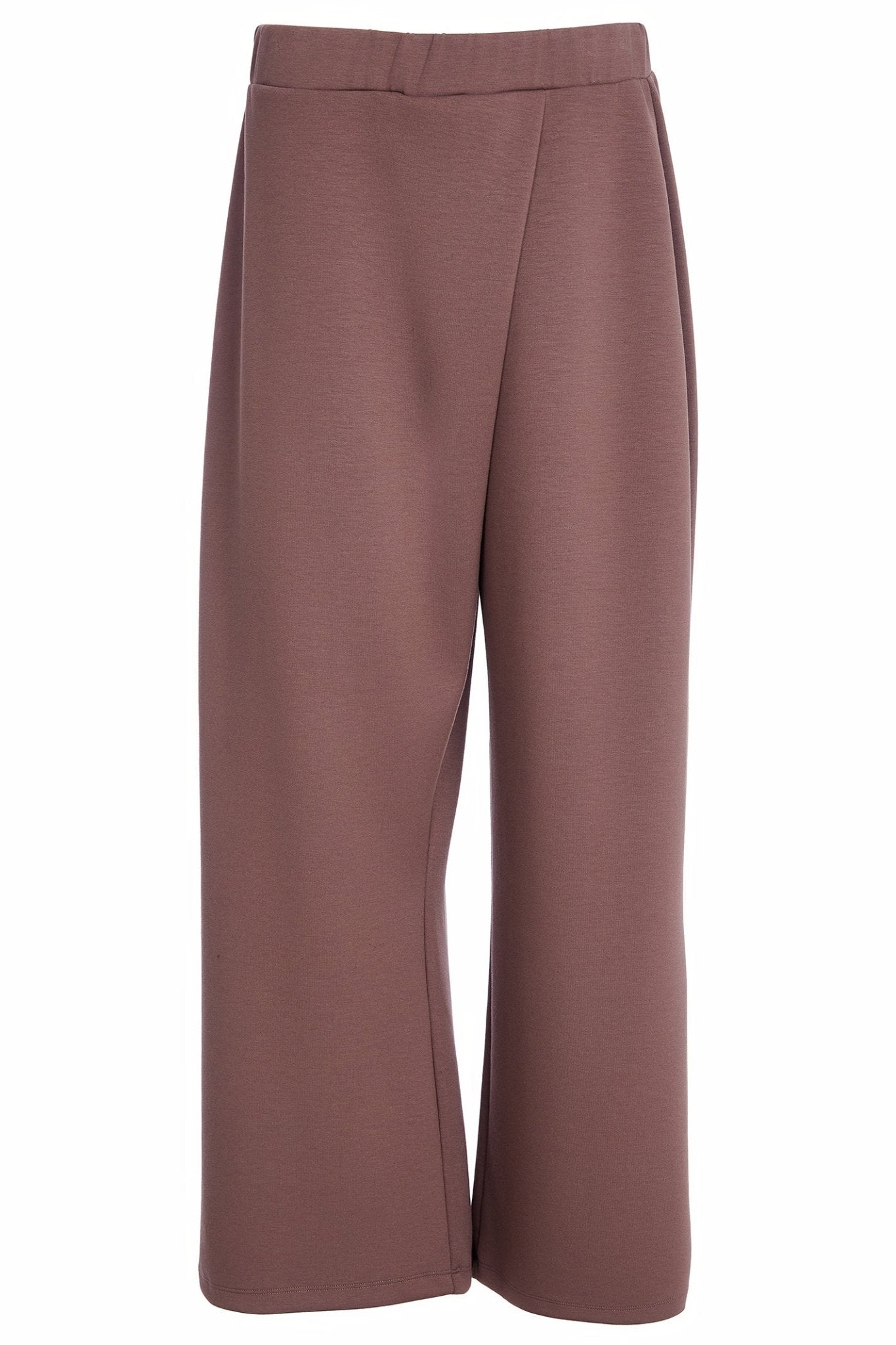 Naya NAW25137 Cocoa Brown Soft Slim Leg Trouser with Wrap over Waist - Dotique - Naya