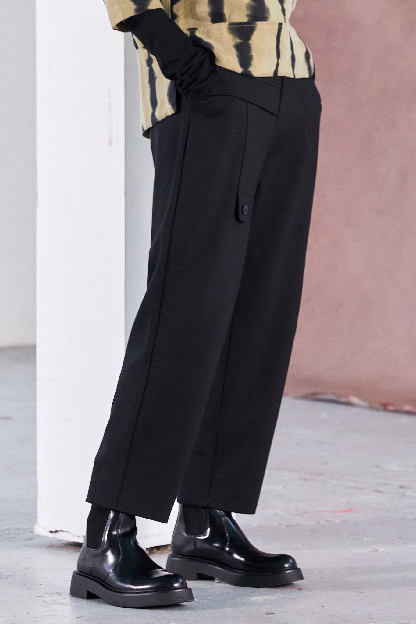 Naya NAW25139 Black Elastic Waist Trouser with Tab detail and Inset at Side Seam - Dotique - Naya