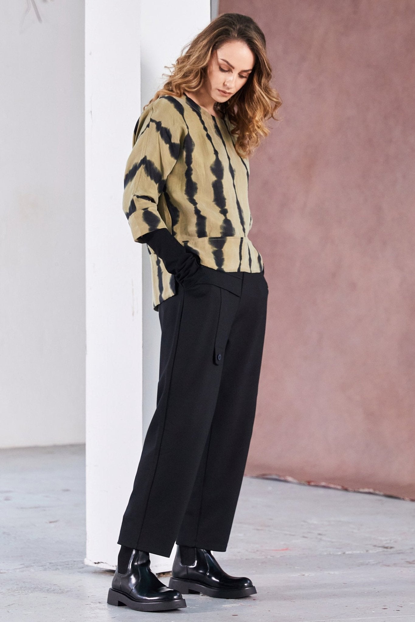 Naya NAW25139 Black Elastic Waist Trouser with Tab detail and Inset at Side Seam - Dotique - Naya