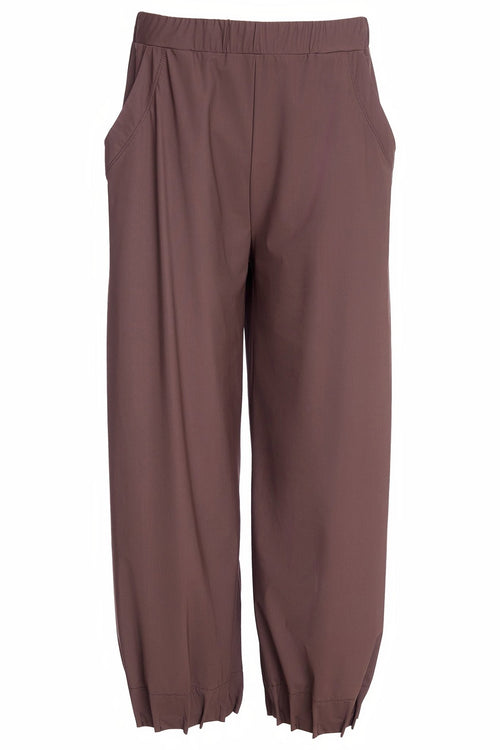 Naya NAW25153 Cocoa Brown Wide Leg Trouser with Tuck Hem Detail - Dotique - Naya