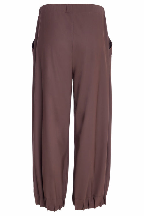 Naya NAW25153 Cocoa Brown Wide Leg Trouser with Tuck Hem Detail - Dotique - Naya