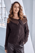 Naya NAW25162 Cocoa Brown Mohair Look Knit with Cut away Collar and Zip Detail - Dotique - Naya
