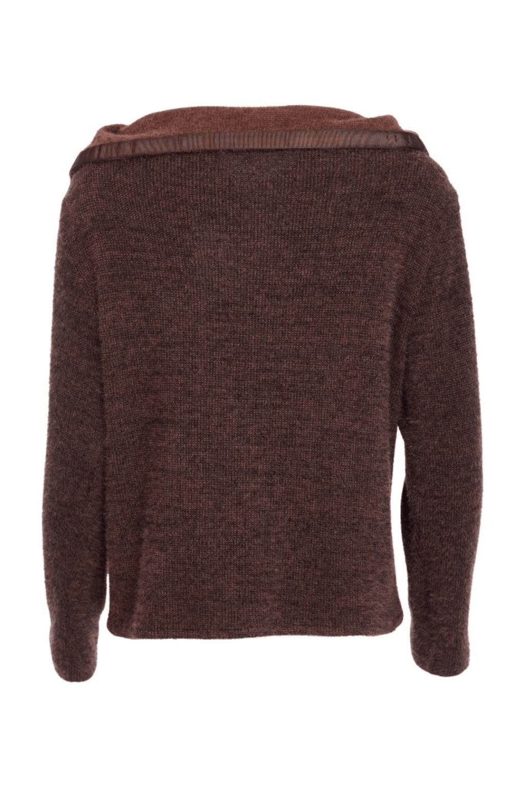 Naya NAW25162 Cocoa Brown Mohair Look Knit with Cut away Collar and Zip Detail - Dotique - Naya