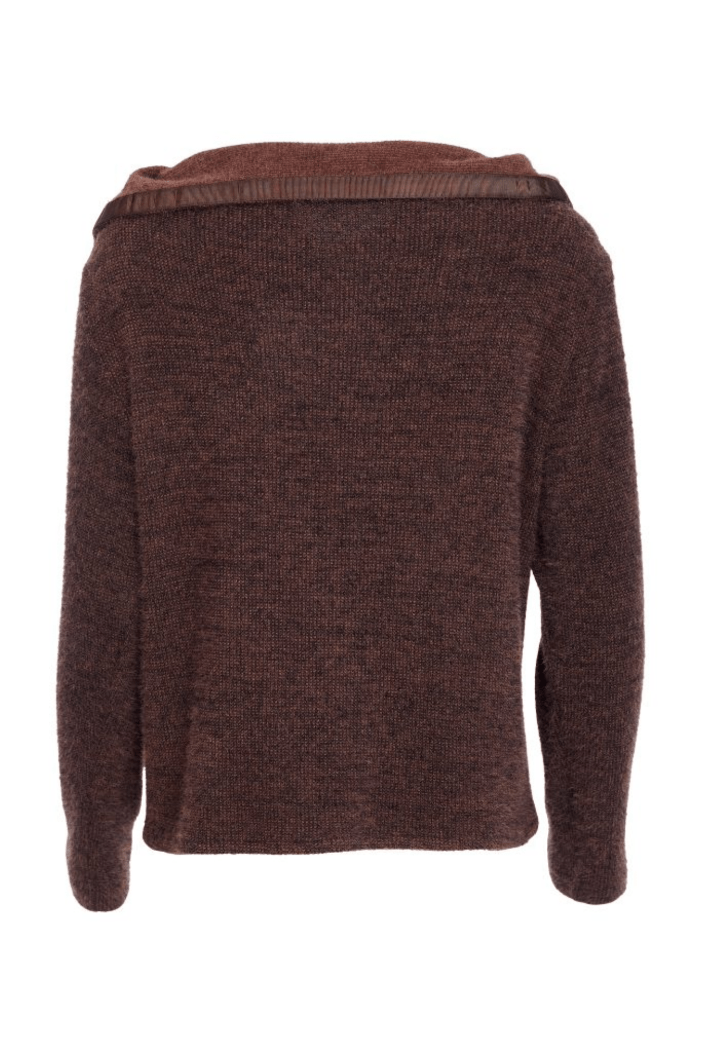 Naya NAW25162 Cocoa Brown Mohair Look Knit with Cut away Collar and Zip Detail - Dotique - Naya