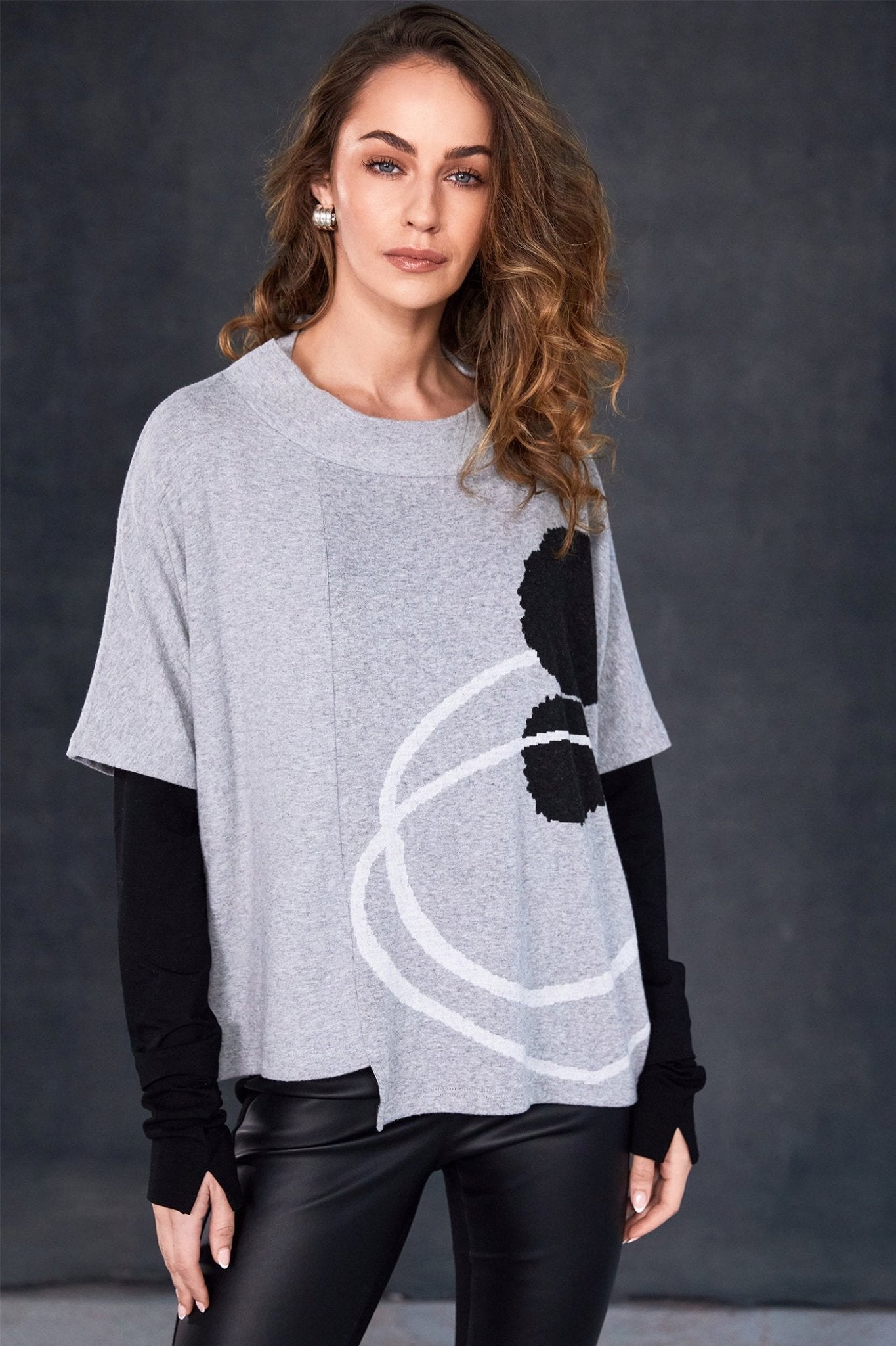Naya NAW25167 Silver High Neck Placement Print Square Top - Dotique - Naya