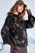 Naya NAW25186 Double Breasted Jacquard Jacket Metal Crushed Collar – Black Brown 973 - Dotique - Naya