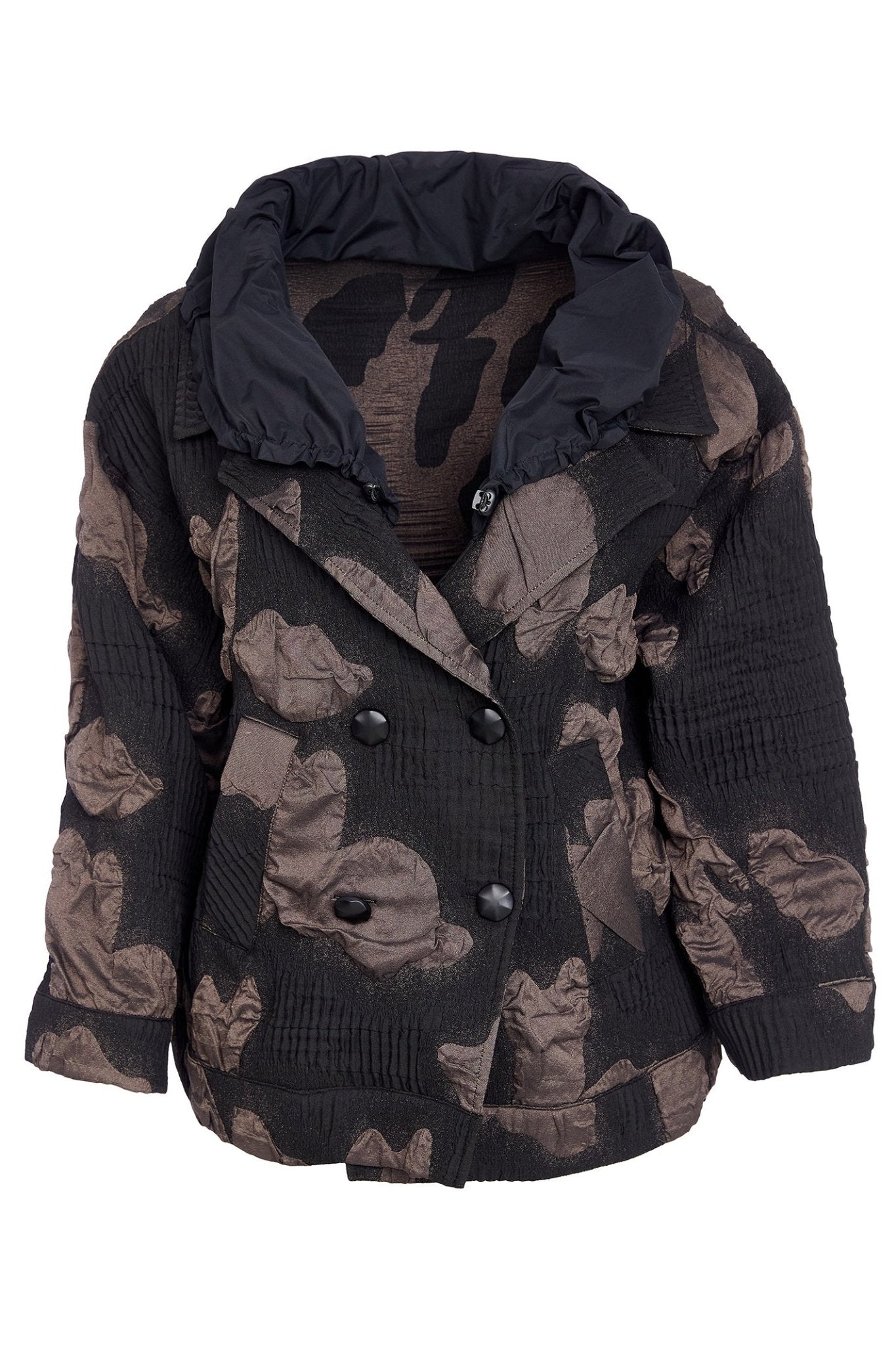 Naya NAW25186 Double Breasted Jacquard Jacket Metal Crushed Collar – Black Brown 973 - Dotique - Naya