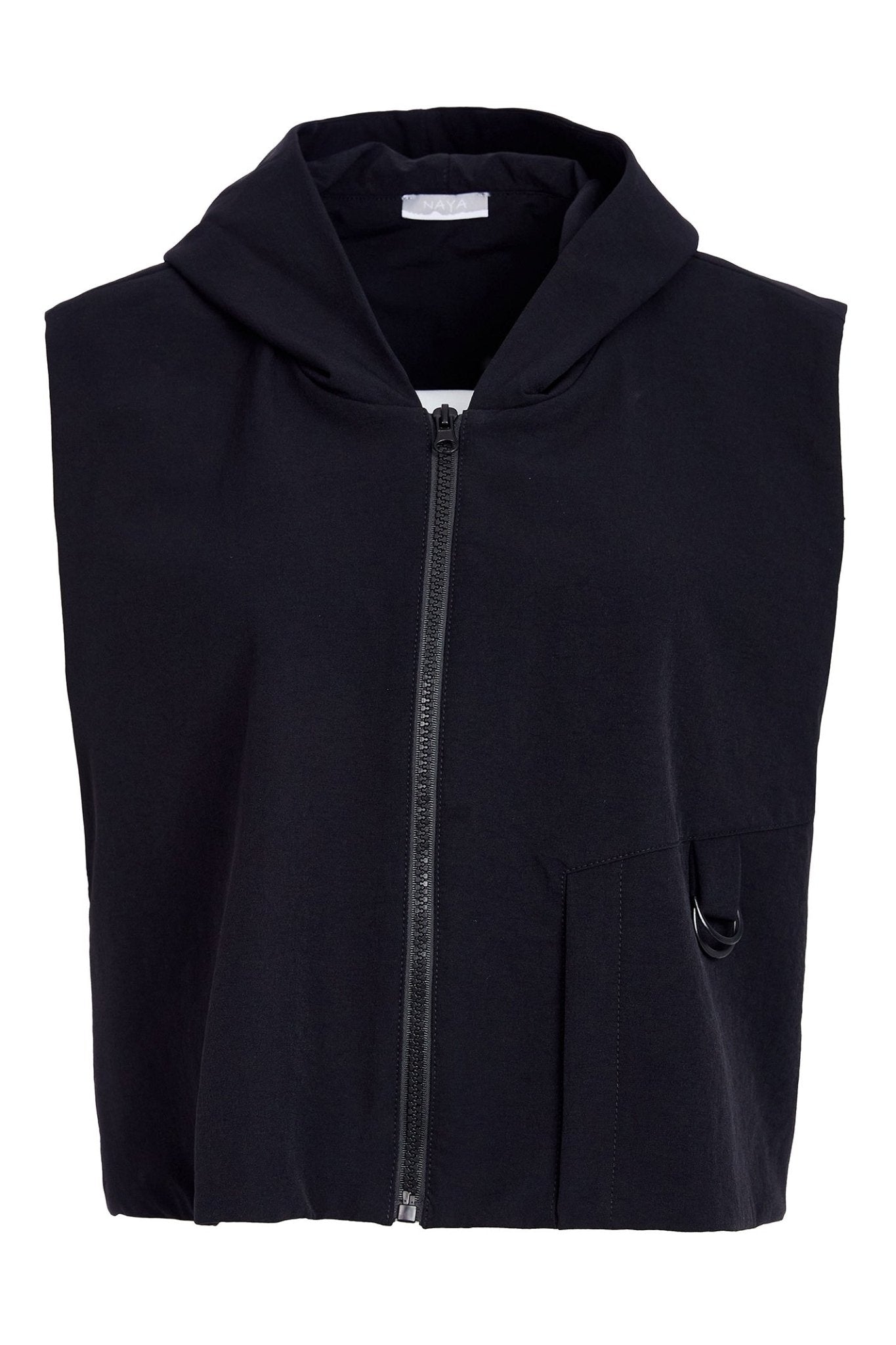 Naya NAW25194 Black Hooded Waistcoat with D Ring trim at Pocket - Dotique - Naya