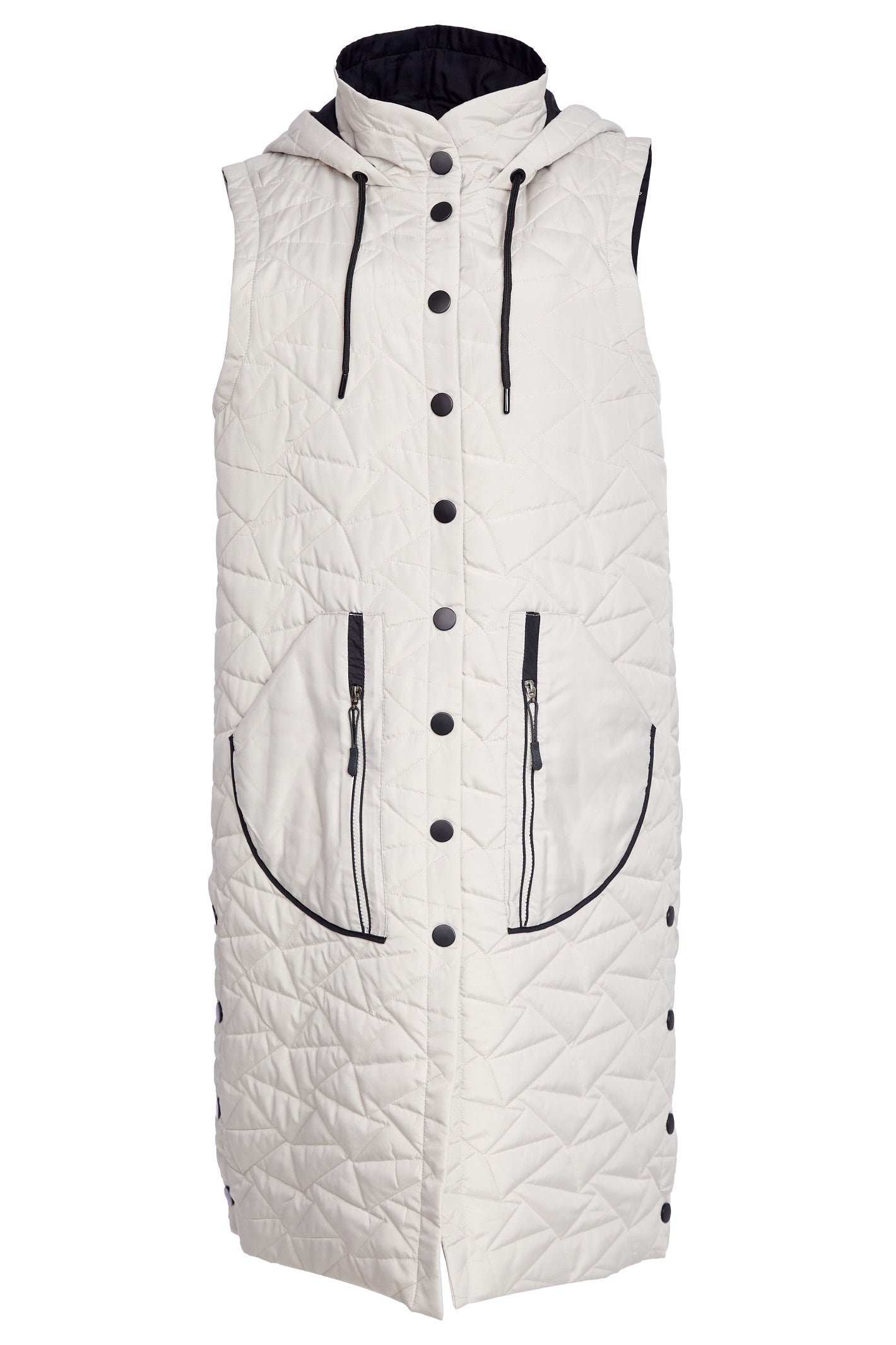 Naya NAW25209 Taupe Padded Long Line Gilet with Contrast Zips and Trims – Colour 779