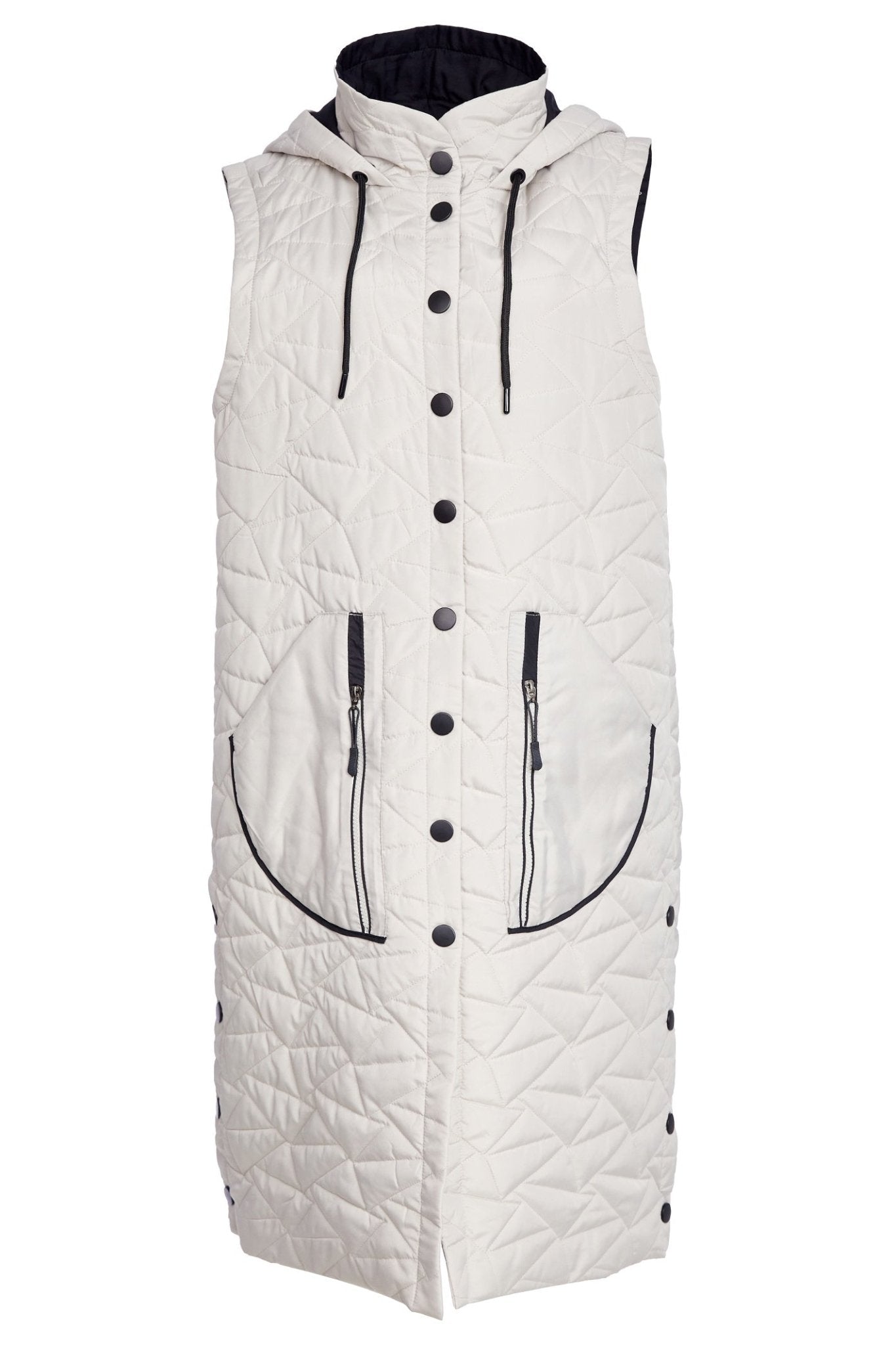Naya NAW25209 Taupe Padded Long Line Gilet with Contrast Zips and Trims – Colour 779 - Dotique - Naya