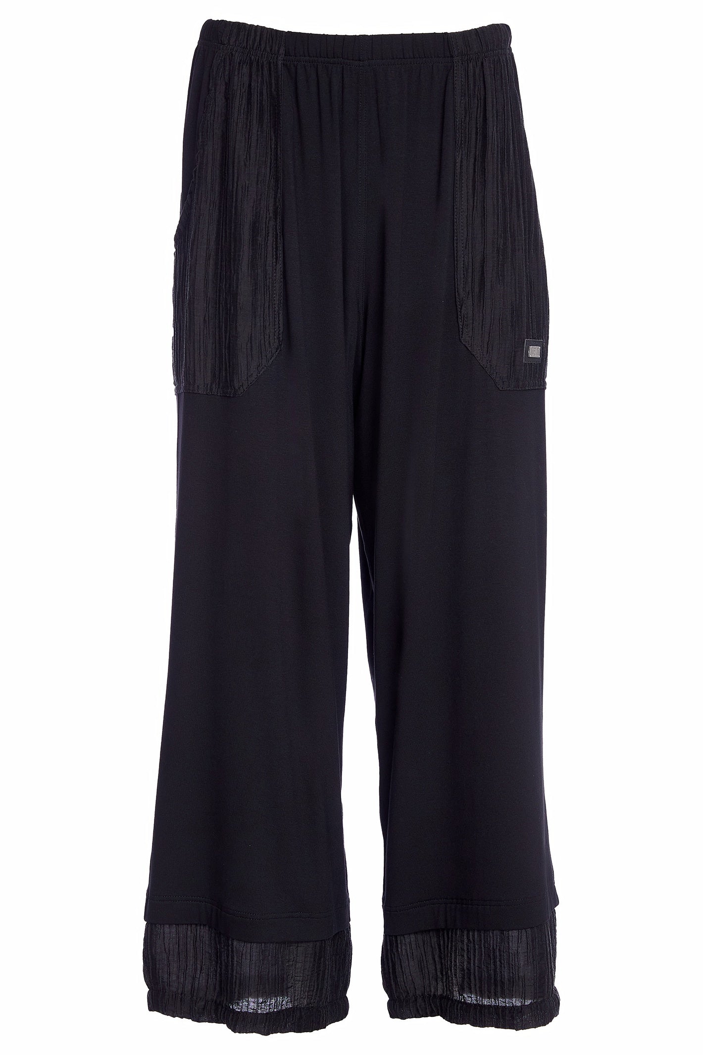 Naya NAW25223 Black Pull Up Trouser with Contrast Embossed Rib Pockets and Hemline – Colour 09