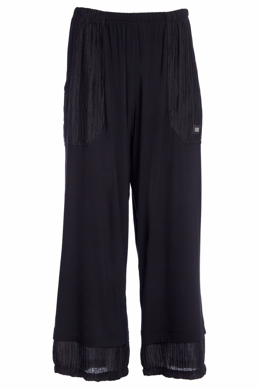 Naya NAW25223 Black Pull Up Trouser with Contrast Embossed Rib Pockets and Hemline – Colour 09 - Dotique - Naya