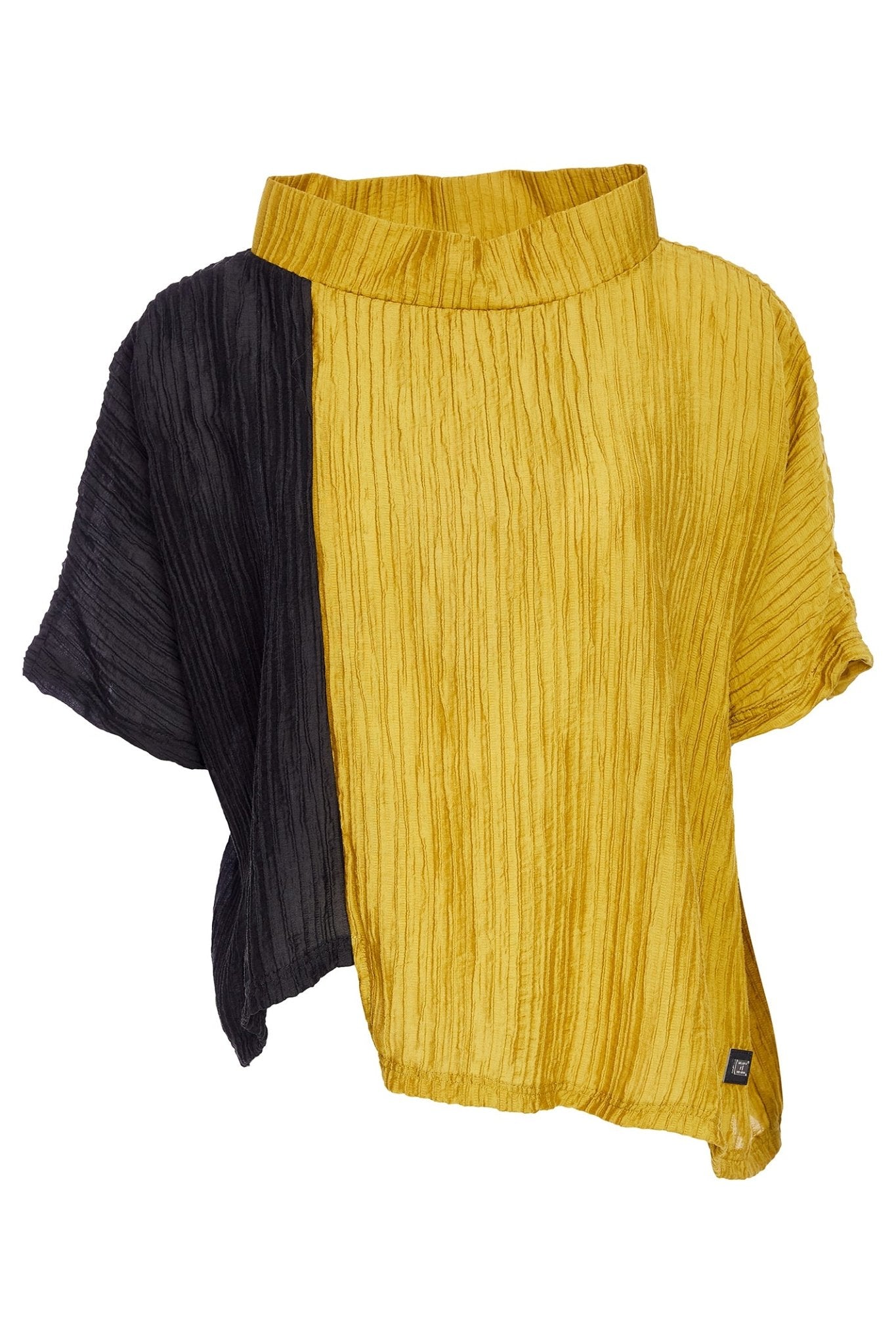 Naya NAW25224 Embossed Ribbed Two Tone Top with Raised Neckline – Black Saffron934 - Dotique - Naya