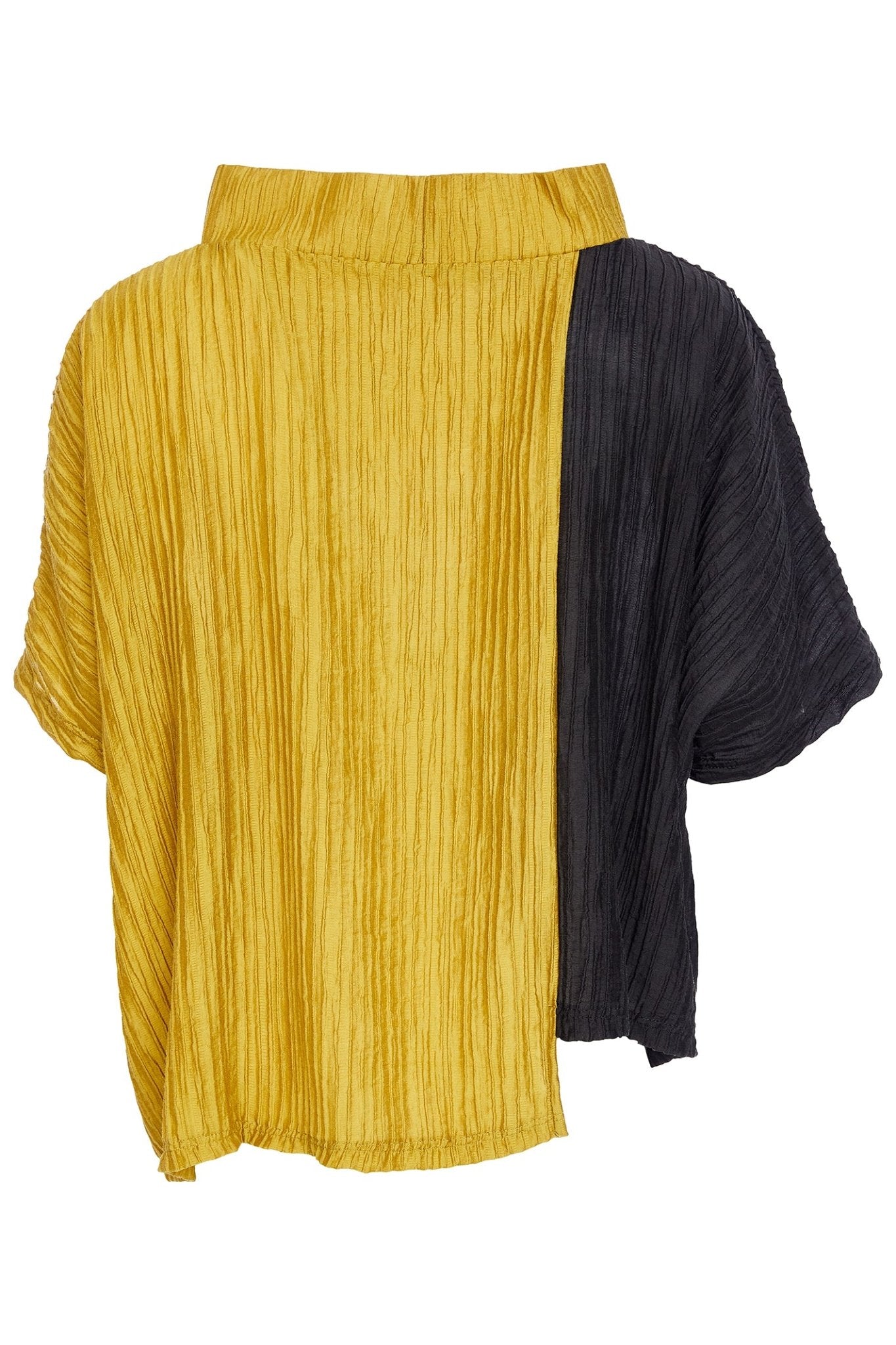 Naya NAW25224 Embossed Ribbed Two Tone Top with Raised Neckline – Black Saffron934 - Dotique - Naya