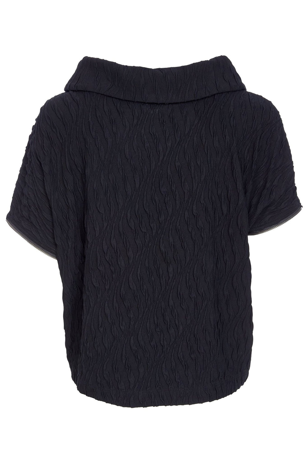Naya NAW25232 Embossed Knit Top with Collar and Zip Detail on Side Seam – Black 09 - Dotique - Naya
