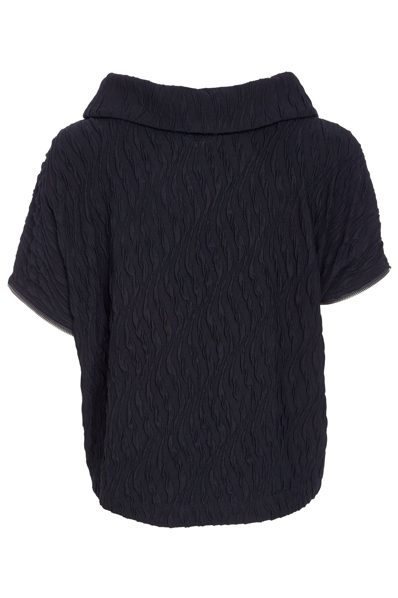 Naya NAW25232 Embossed Knit Top with Collar and Zip Detail on Side Seam – Black 09 - Dotique - Naya
