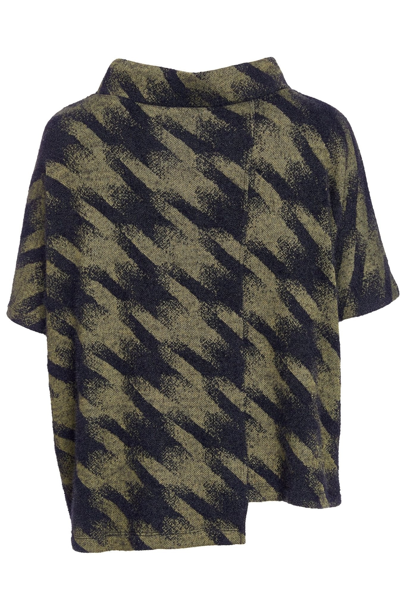 Naya NAW25244 Moss Green Houndstooth Knit High Neck Top - Dotique - Naya