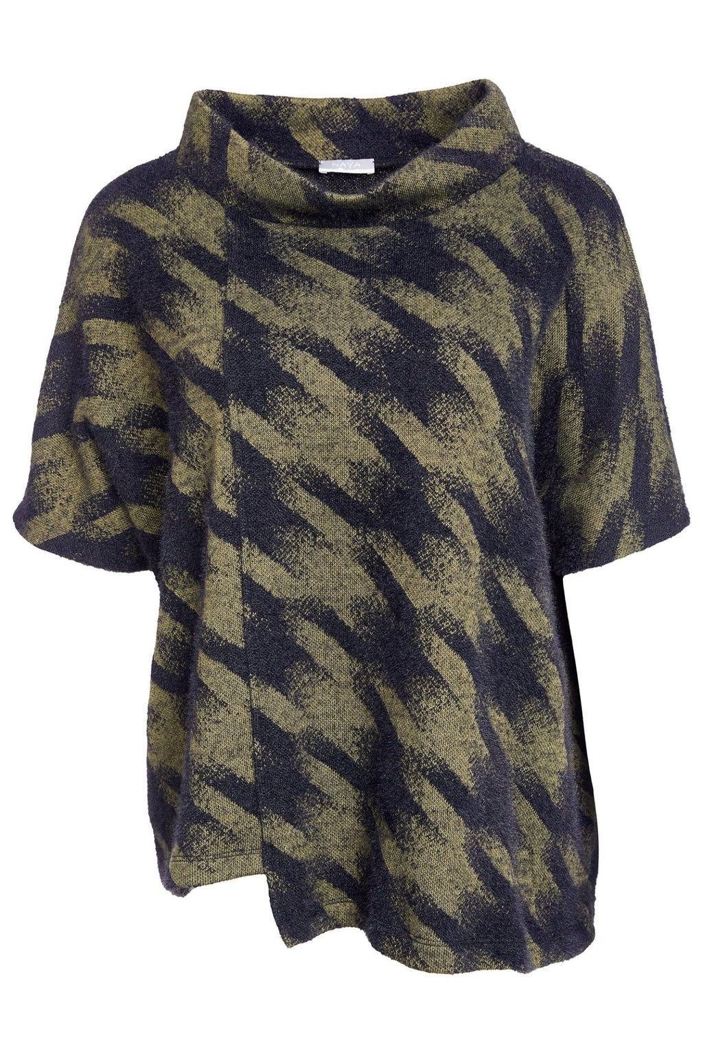 Naya NAW25244 Moss Green Houndstooth Knit High Neck Top - Dotique - Naya