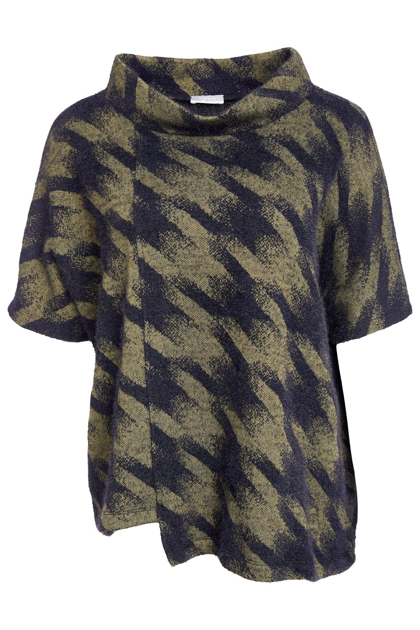Naya NAW25244 Moss Green Houndstooth Knit High Neck Top - Dotique - Naya