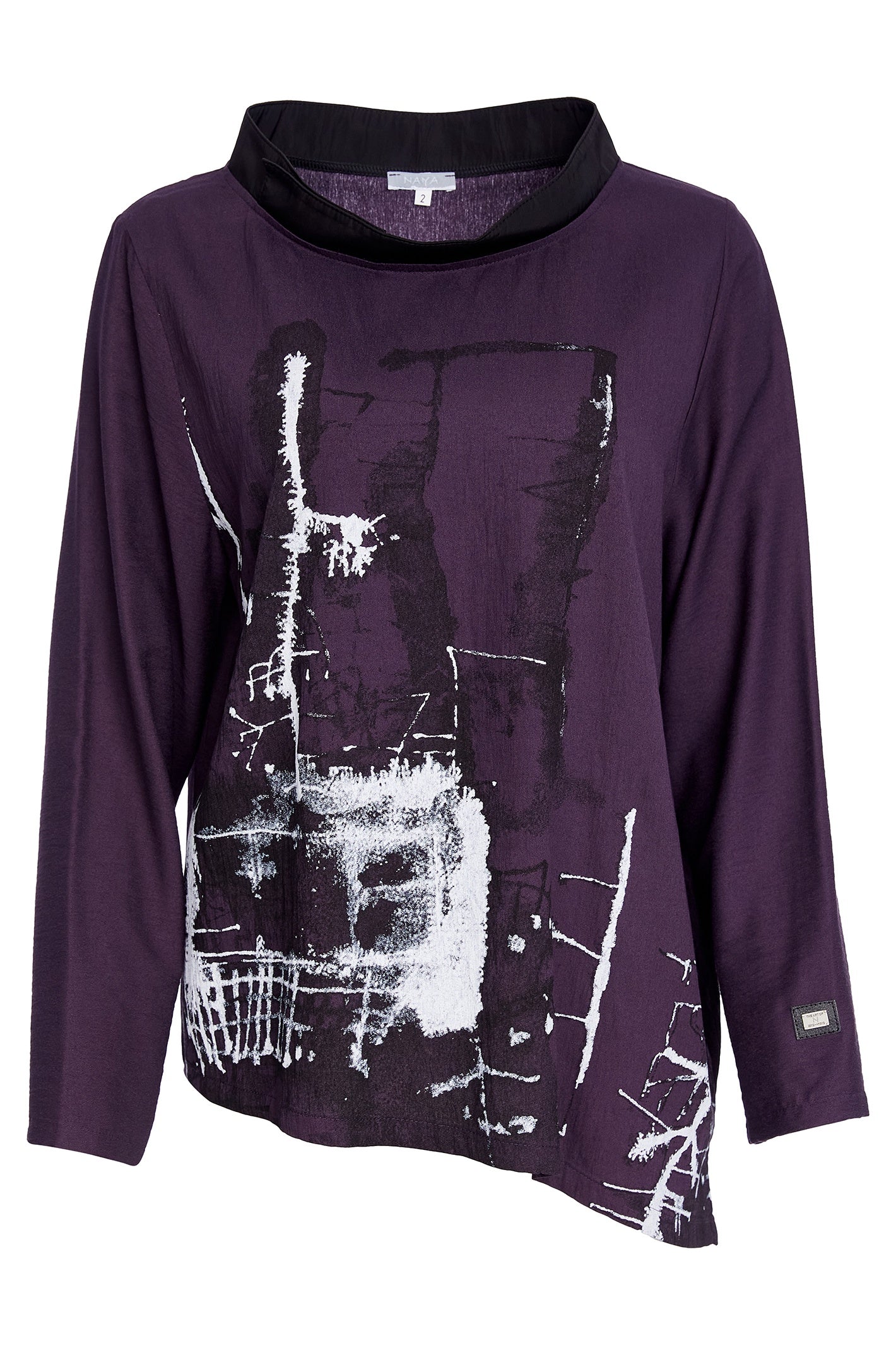 Naya NAW25251 Purple Placement Print Top with Contrast Neckline – Colour 41