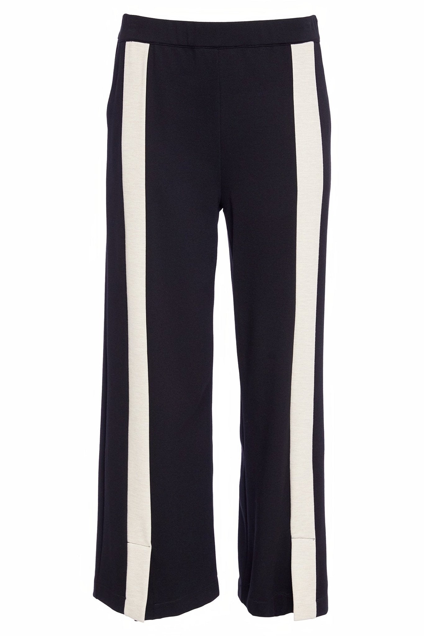 Black pants with white stripes on a white background
