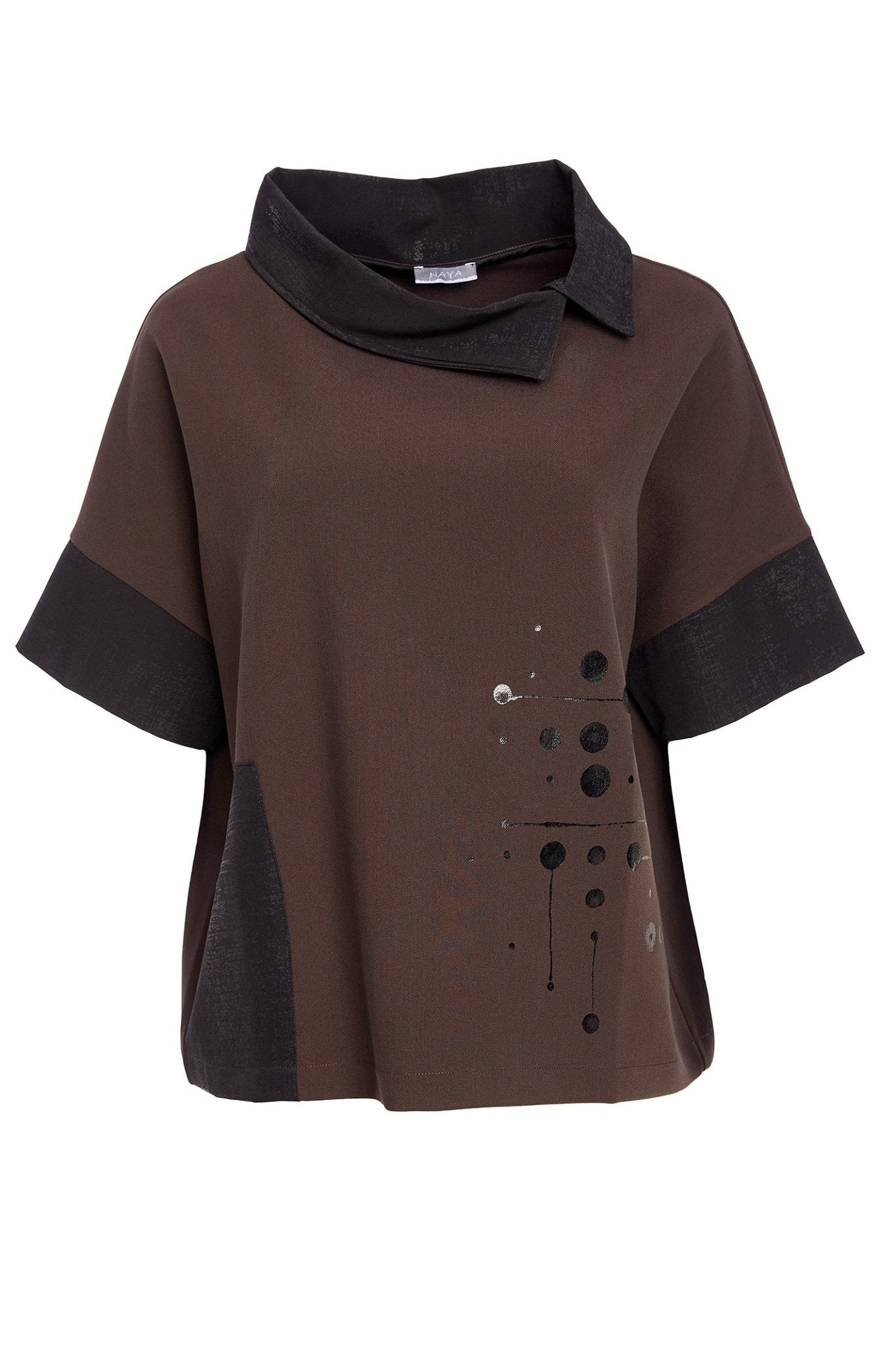 Brown and black shirt with a unique design on a white background
