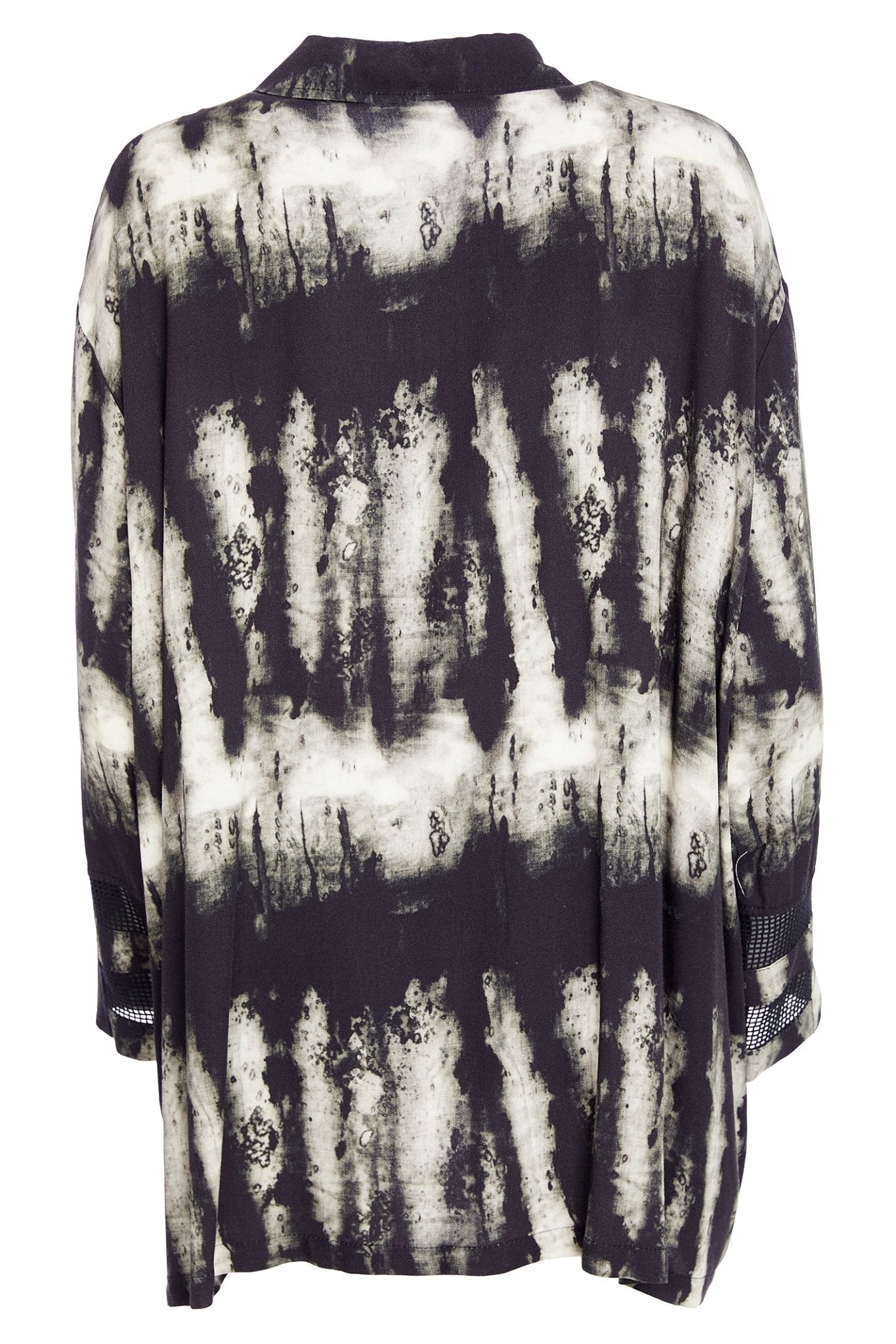 Naya NAW25288 Black Butter Print Shirt With Uneven Hem And Zip Trims - Dotique - Naya