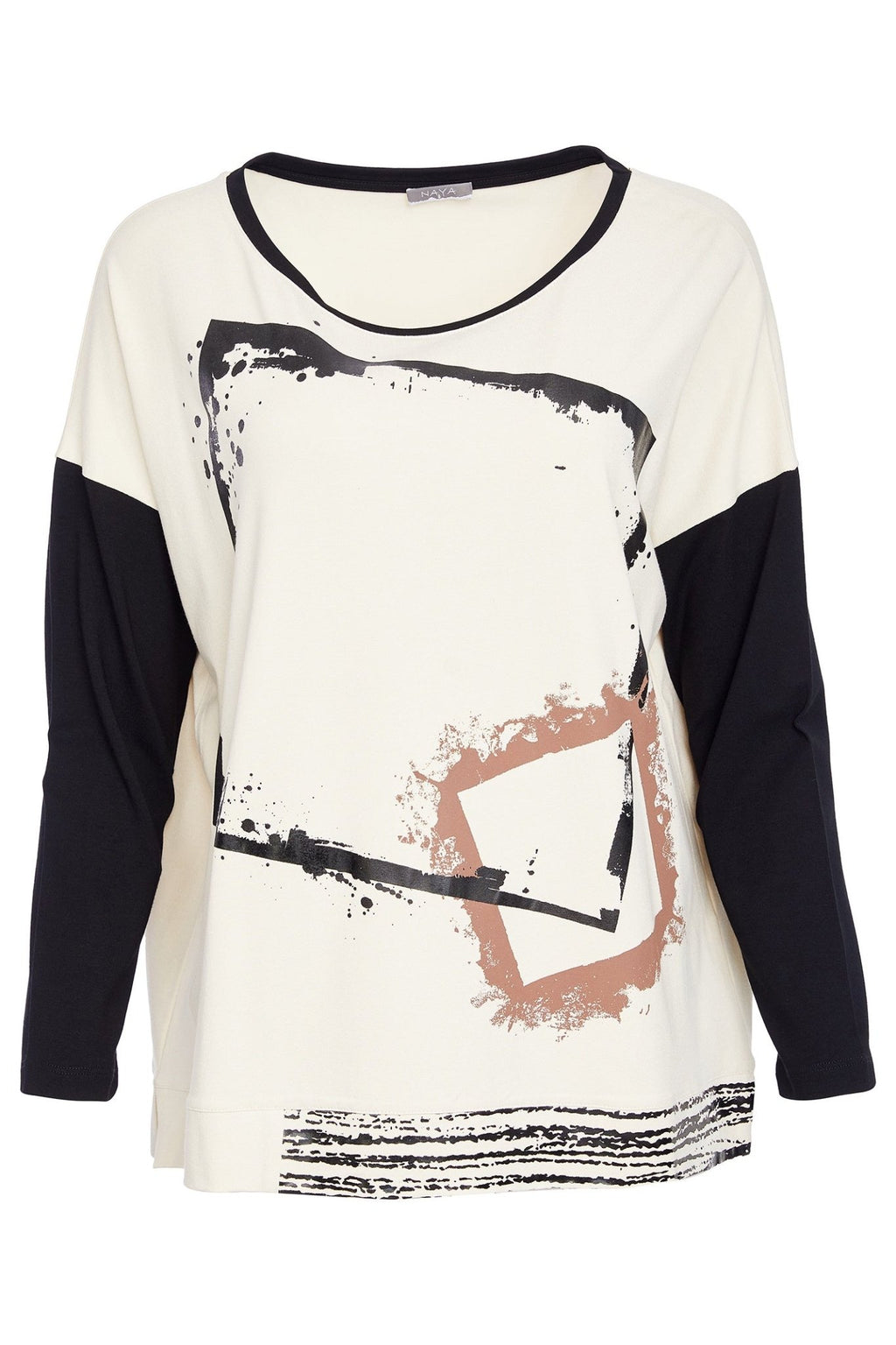 Naya NAW25307 Sand Black Placement Cube Top With Contrast Sleeve - Dotique - Naya