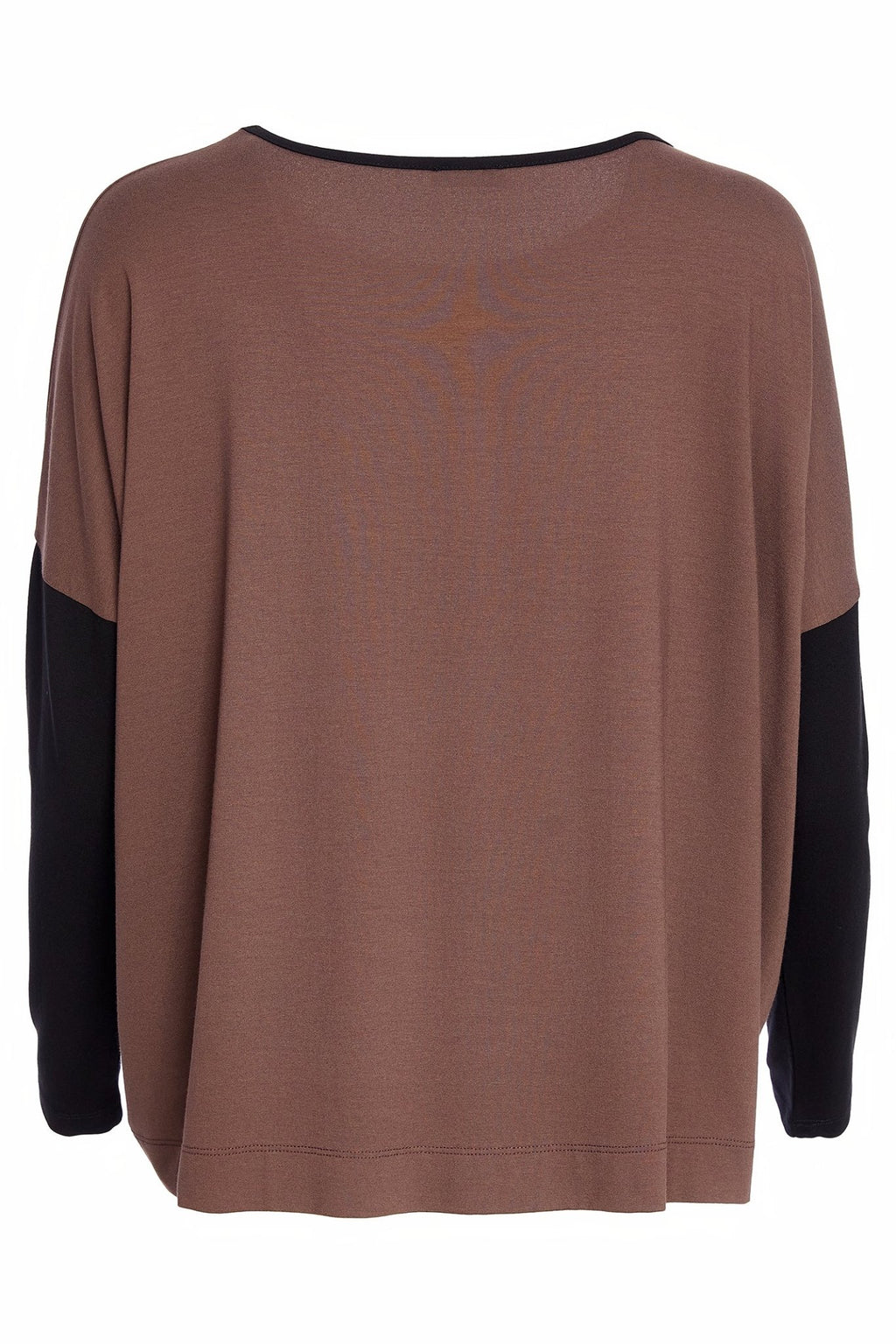 Naya NAW25308 Cocoa Black Placement Print Top with Contrast Binding and Sleeves - Dotique - Naya