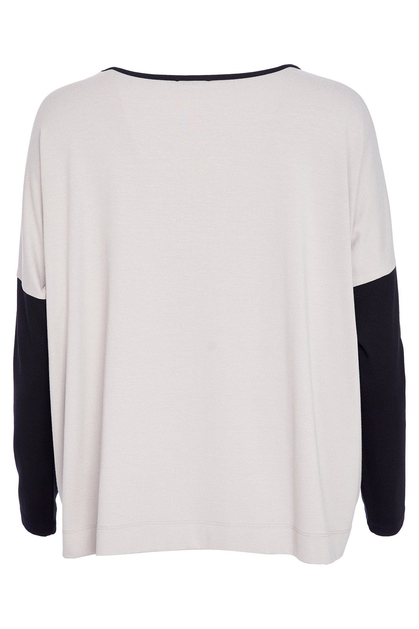 Naya NAW25308 Taupe Black Placement Print Top With Contrast Binding and Sleeves - Dotique - Naya