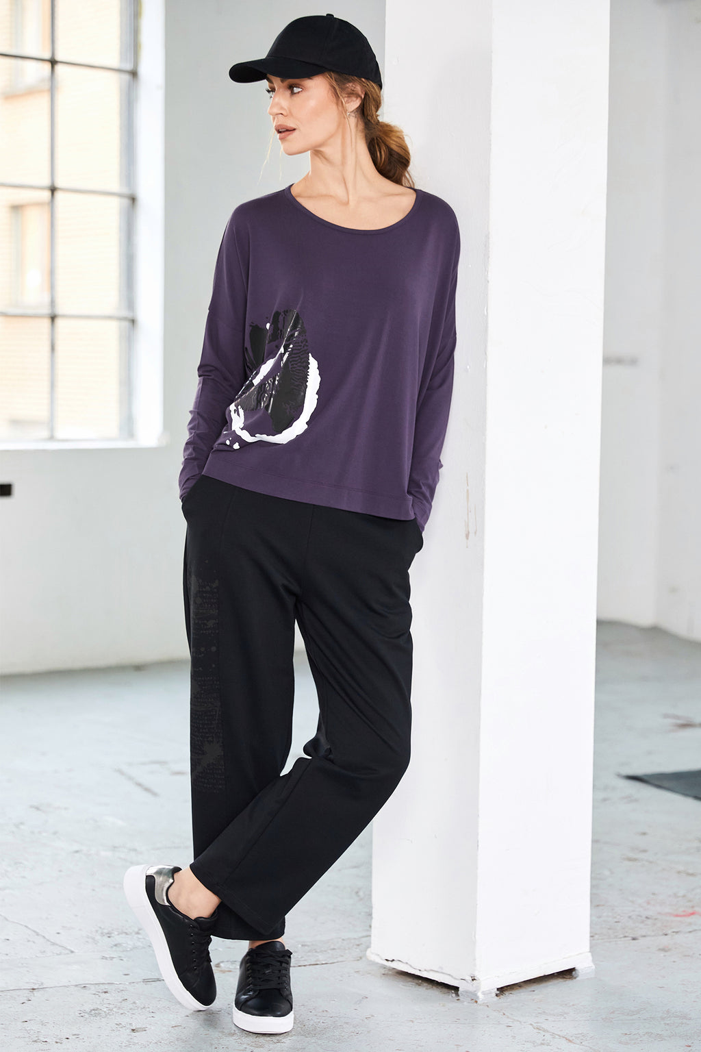 Naya NAW25309 Mulberry Placement Circle Print Round Neck Top