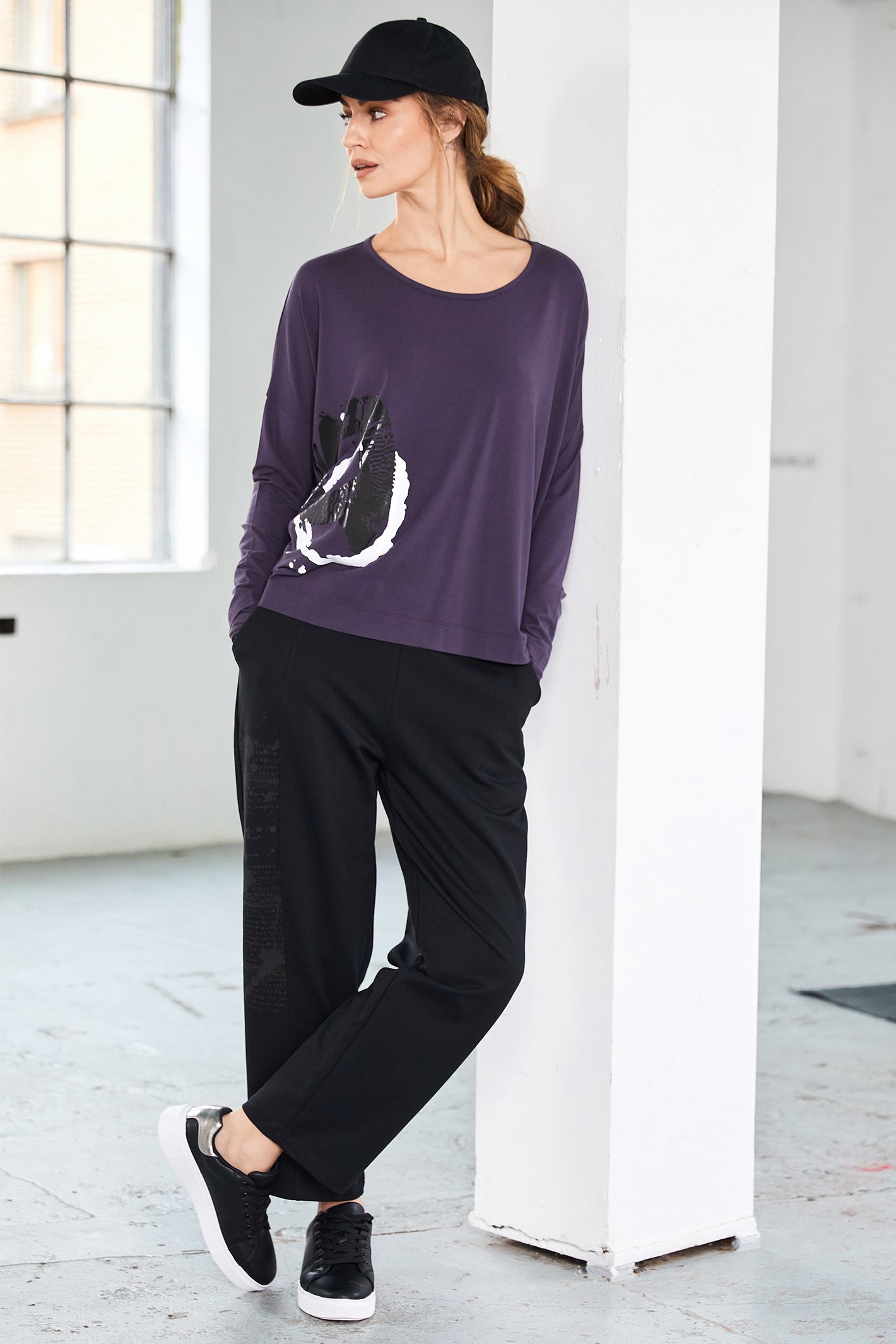 Naya NAW25309 Mulberry Placement Circle Print Round Neck Top