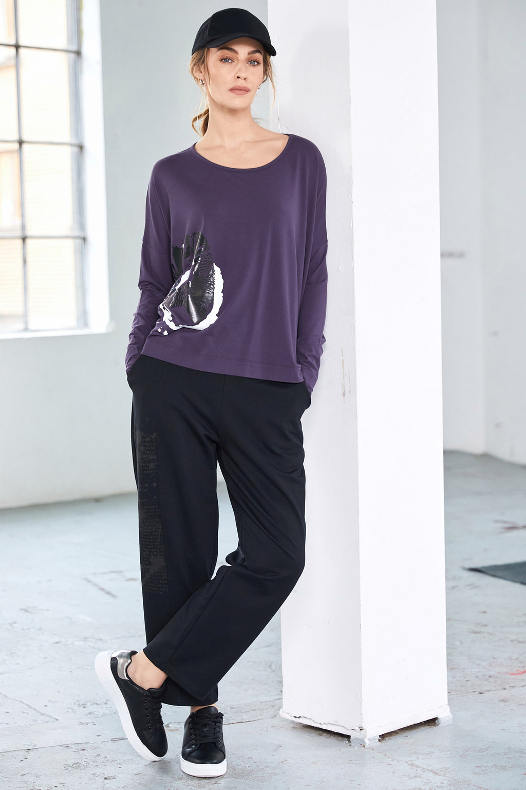 Naya NAW25309 Mulberry Placement Circle Print Round Neck Top