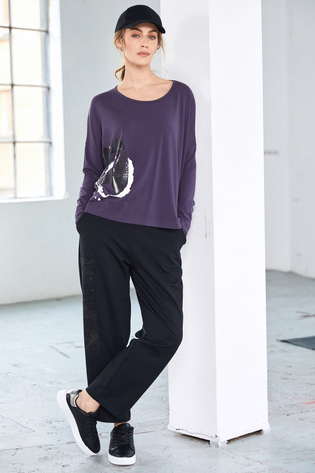 Naya NAW25309 Mulberry Placement Circle Print Round Neck Top - Dotique - Naya