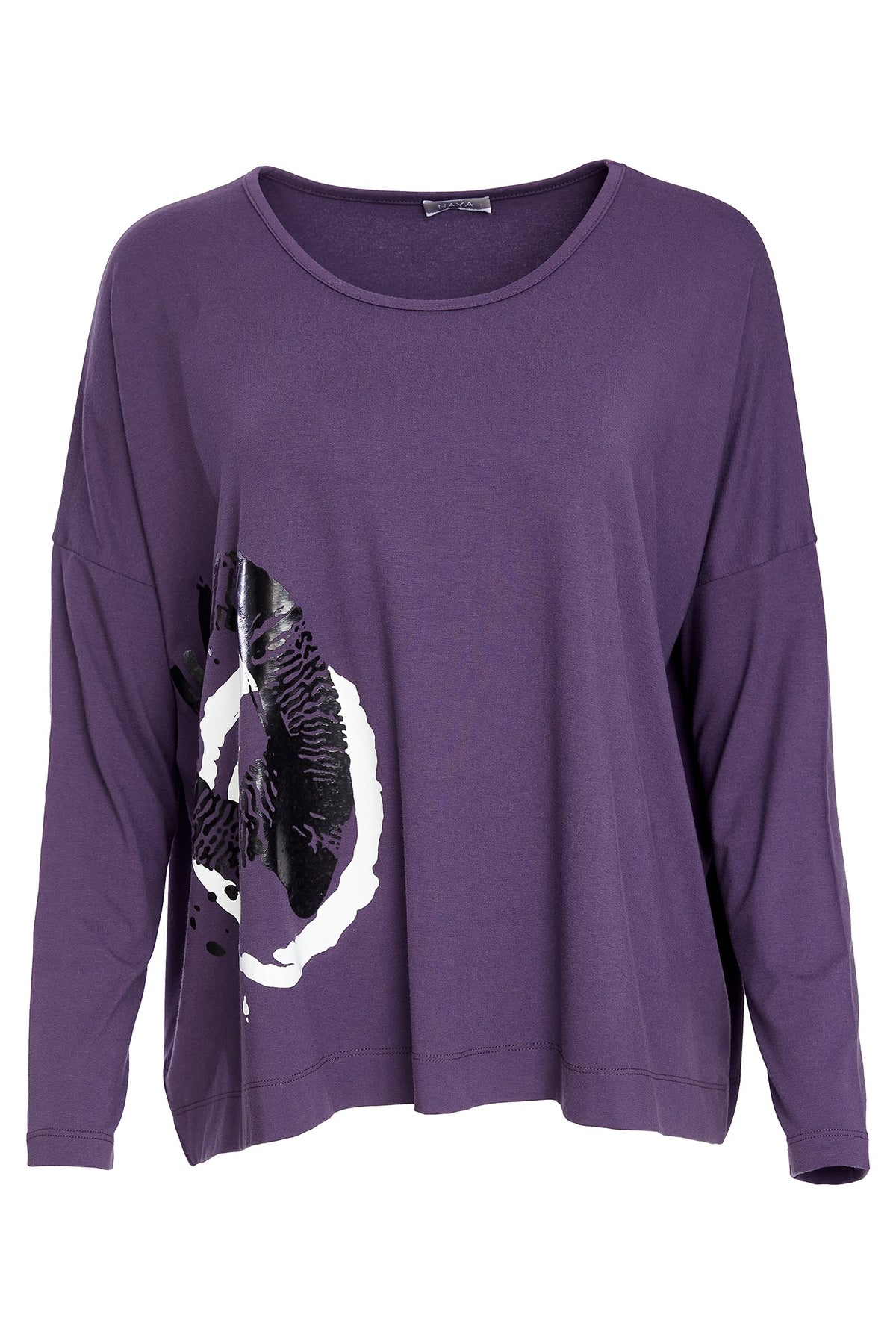 Naya NAW25309 Mulberry Placement Circle Print Round Neck Top