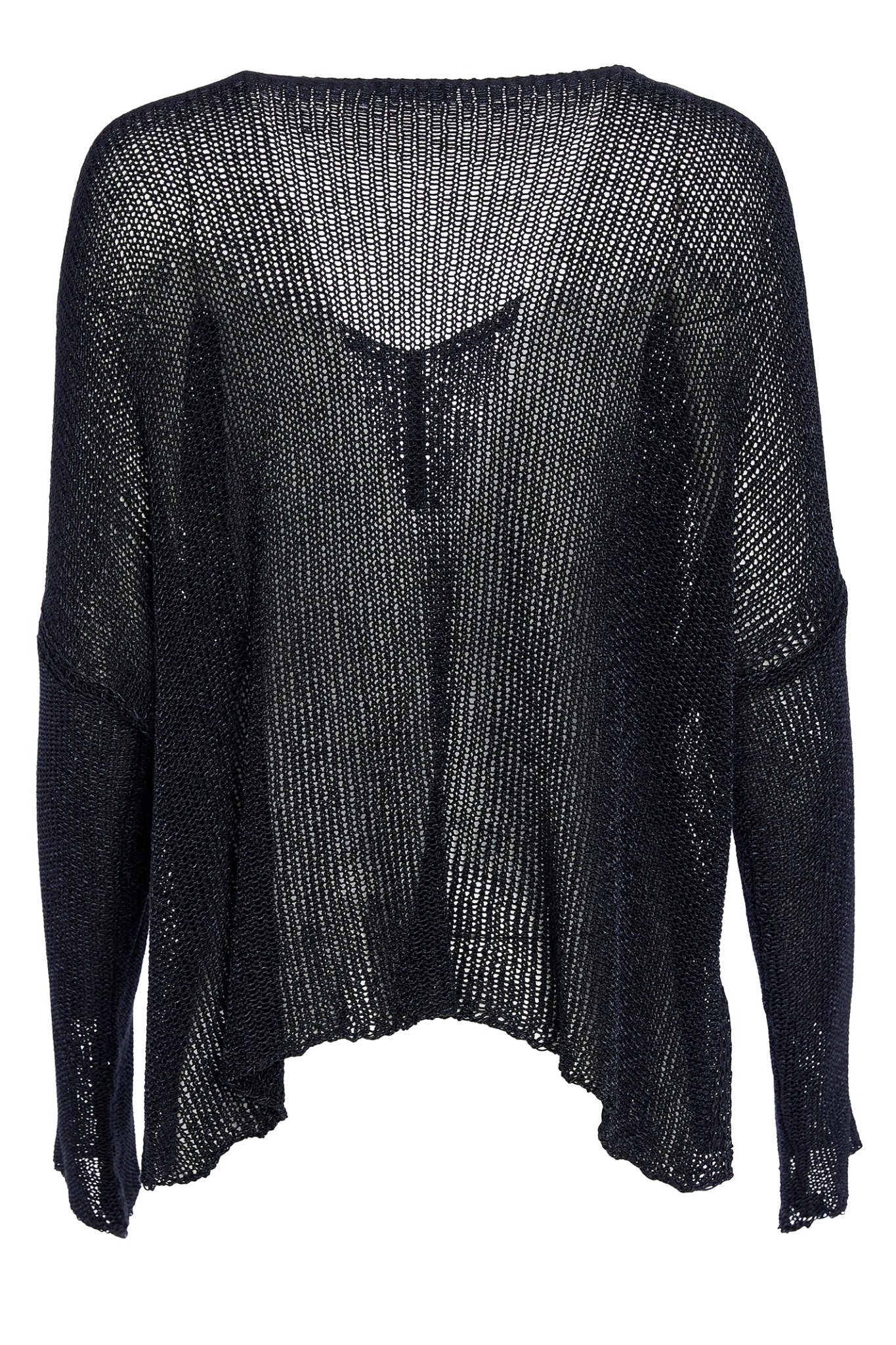 Black knit sweater on a white background