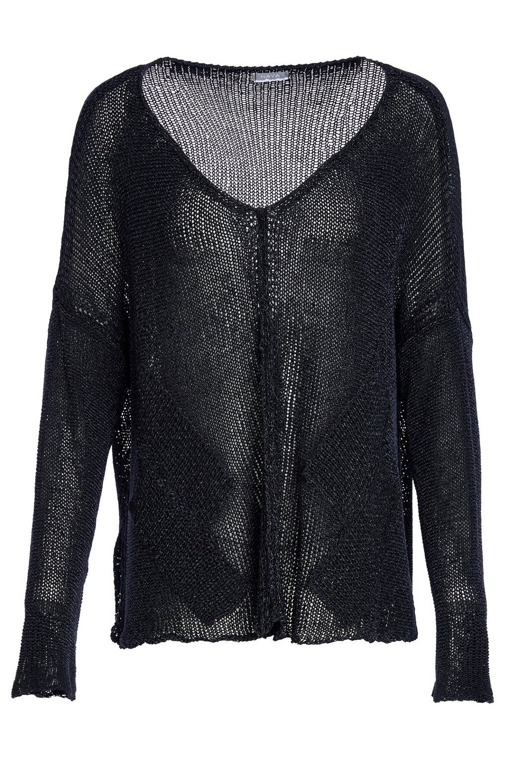 Black knit cardigan on a white background