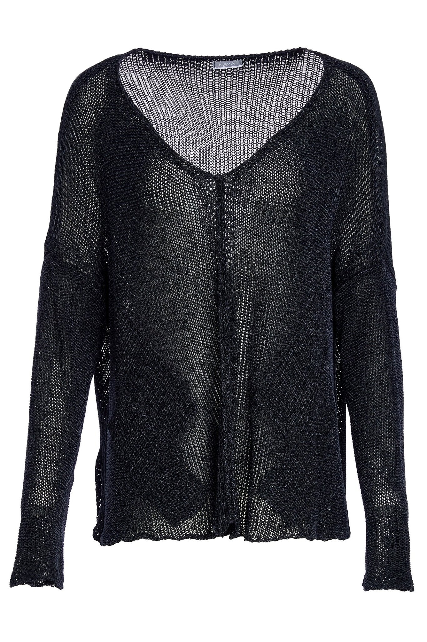 Black knit cardigan on a white background