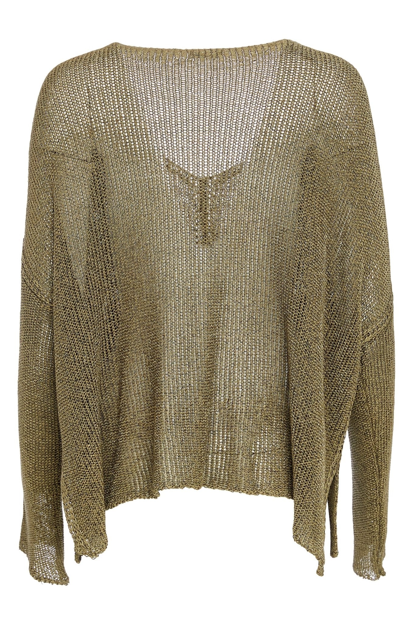 Khaki knit sweater on a white background
