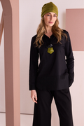 Shop the Naya NAW26107 Jersey Top in Black. A lightweight long-sleeve top with cotton collar, cuffs and hem panel for an easy layered look.