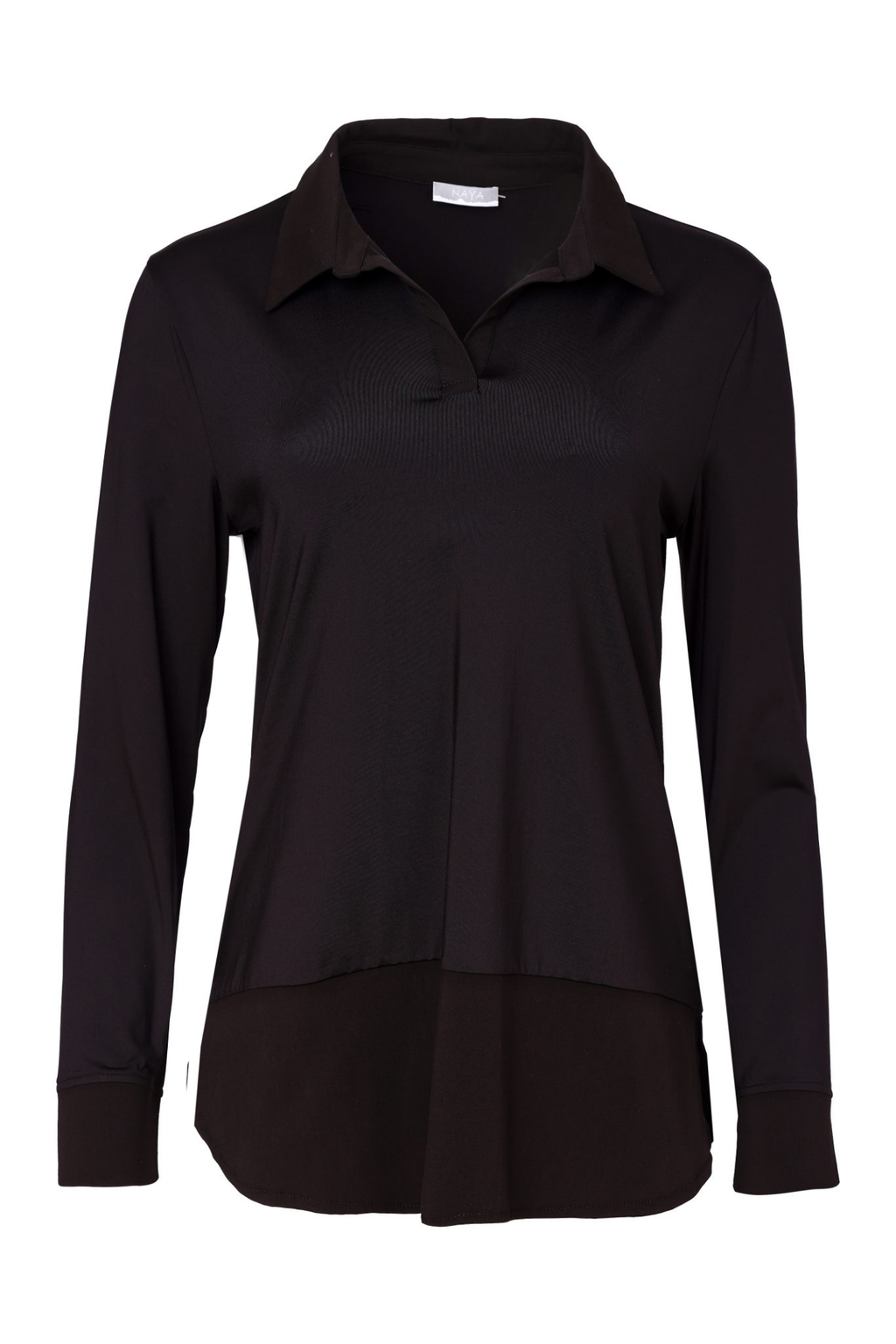 Shop the Naya NAW26107 Jersey Top in Black. A lightweight long-sleeve top with cotton collar, cuffs and hem panel for an easy layered look.